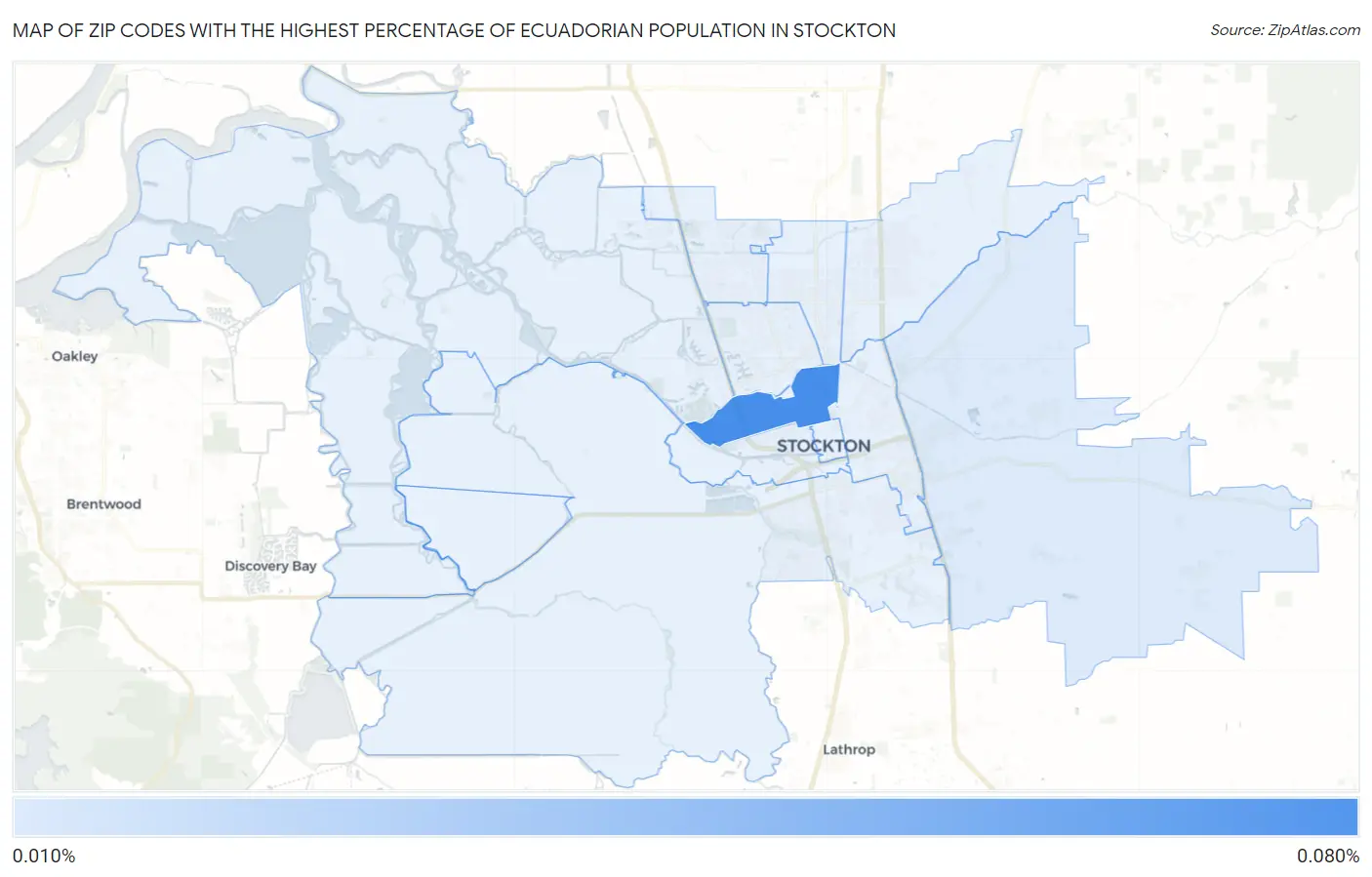 Zip Codes with the Highest Percentage of Ecuadorian Population in Stockton Map