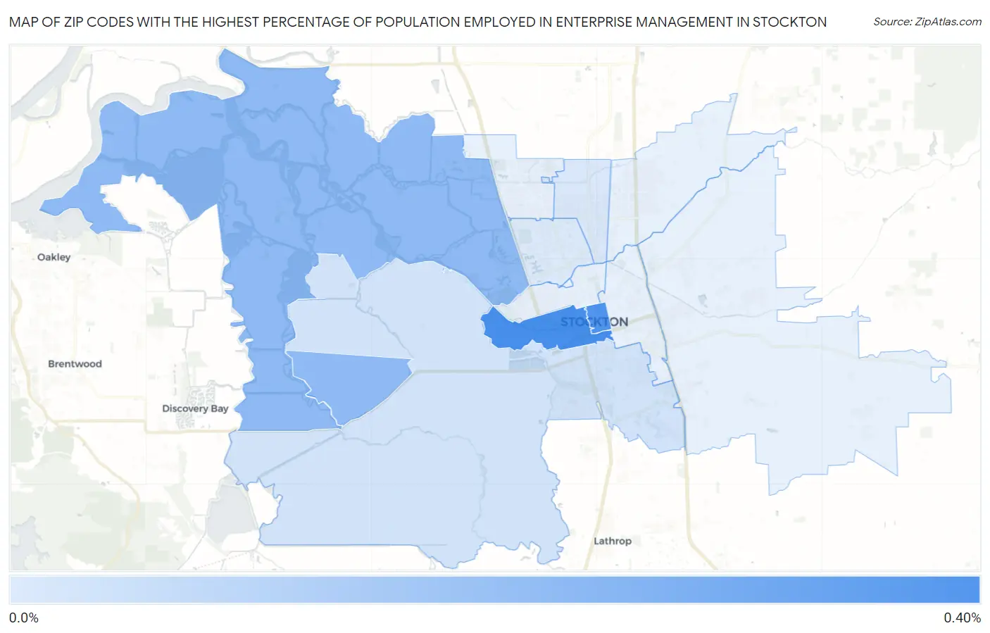 Zip Codes with the Highest Percentage of Population Employed in Enterprise Management in Stockton Map