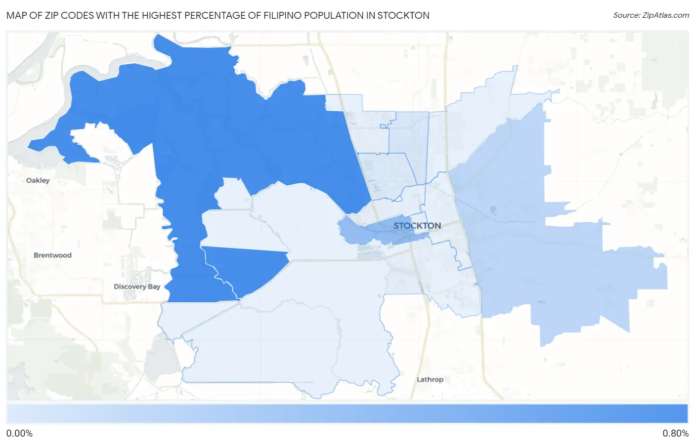 Zip Codes with the Highest Percentage of Filipino Population in Stockton Map