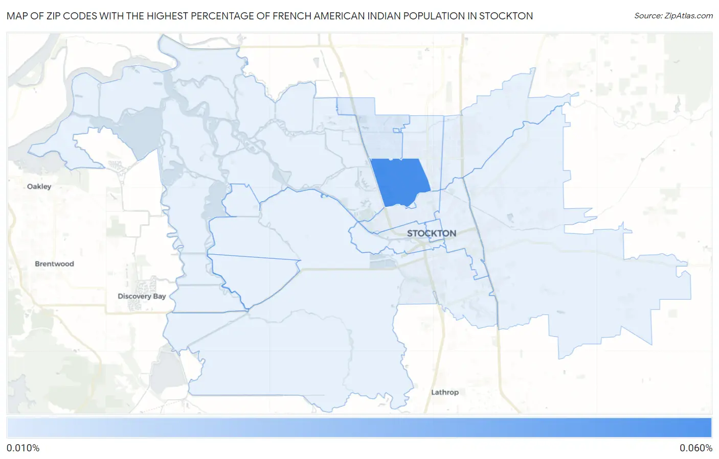 Zip Codes with the Highest Percentage of French American Indian Population in Stockton Map