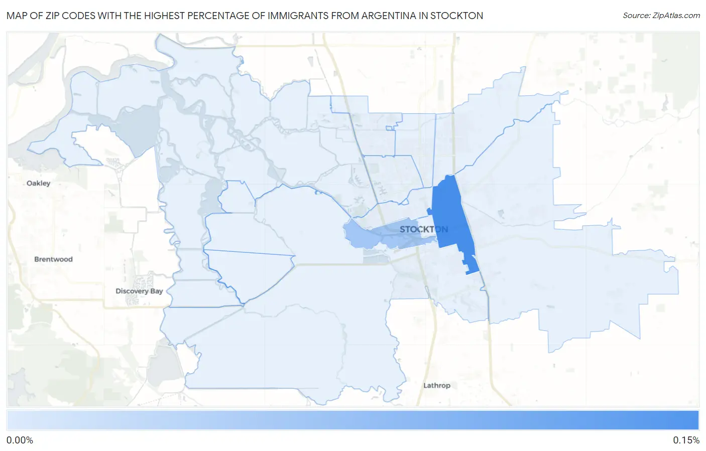 Zip Codes with the Highest Percentage of Immigrants from Argentina in Stockton Map