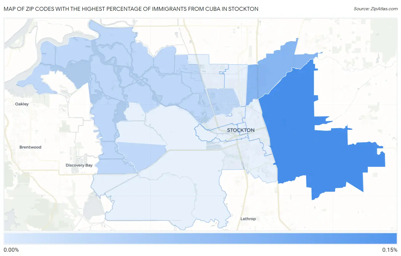 Zip Codes with the Highest Percentage of Immigrants from Cuba in Stockton Map
