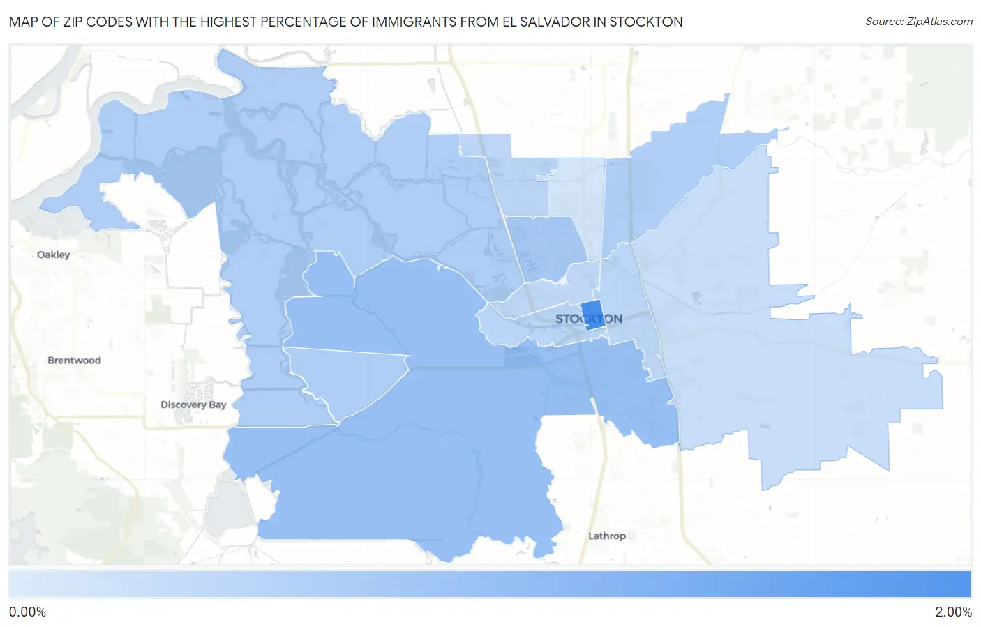 Zip Codes with the Highest Percentage of Immigrants from El Salvador in Stockton Map