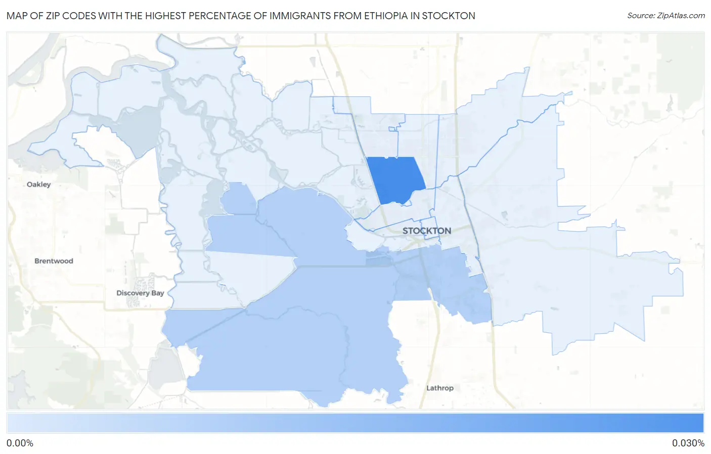 Zip Codes with the Highest Percentage of Immigrants from Ethiopia in Stockton Map
