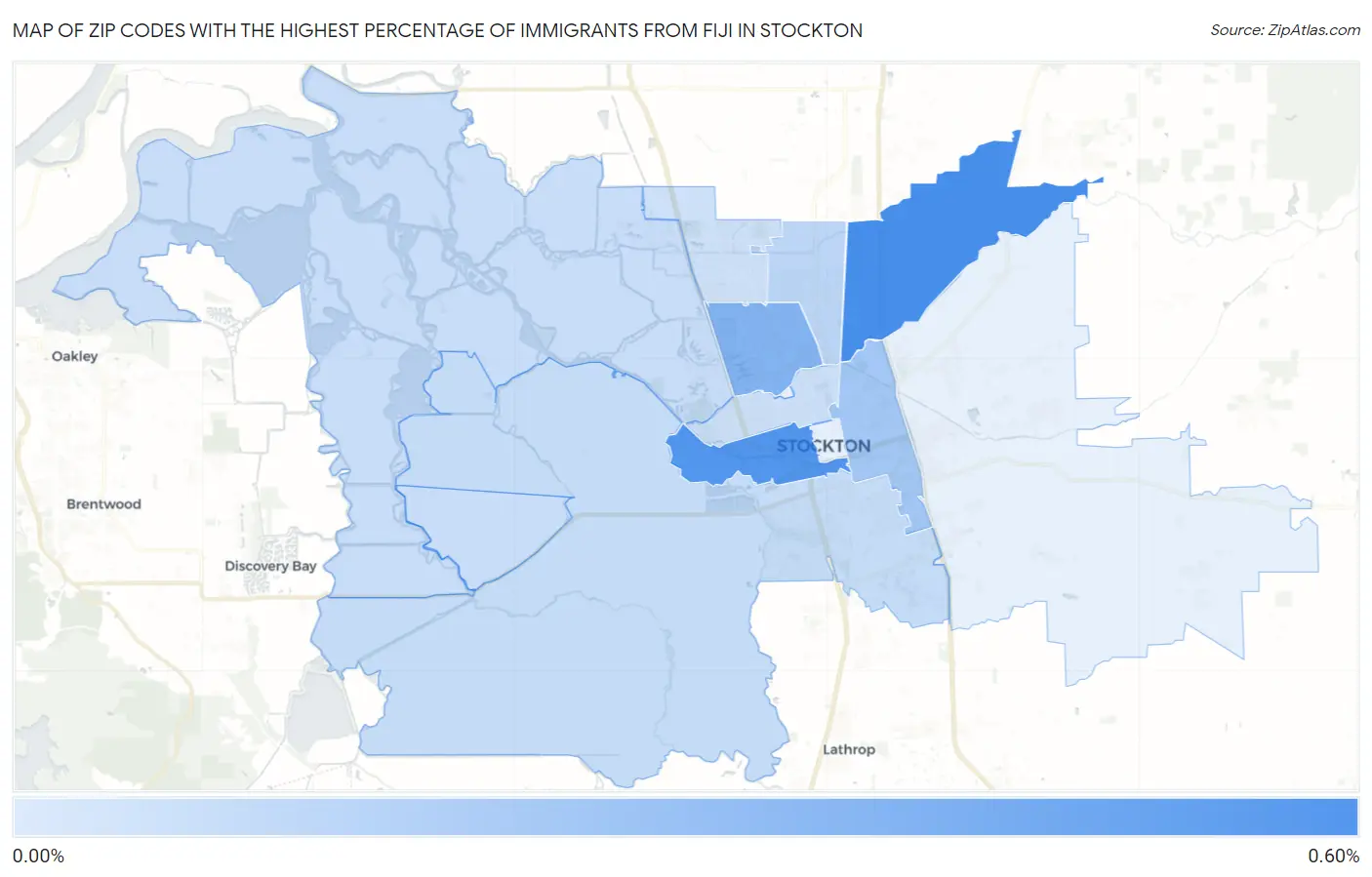 Zip Codes with the Highest Percentage of Immigrants from Fiji in Stockton Map