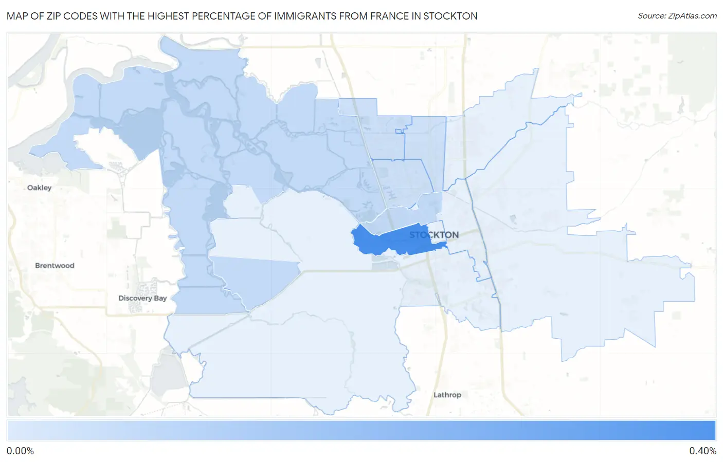Zip Codes with the Highest Percentage of Immigrants from France in Stockton Map