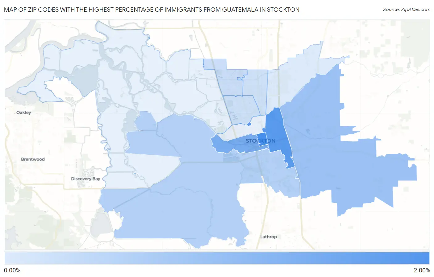 Zip Codes with the Highest Percentage of Immigrants from Guatemala in Stockton Map