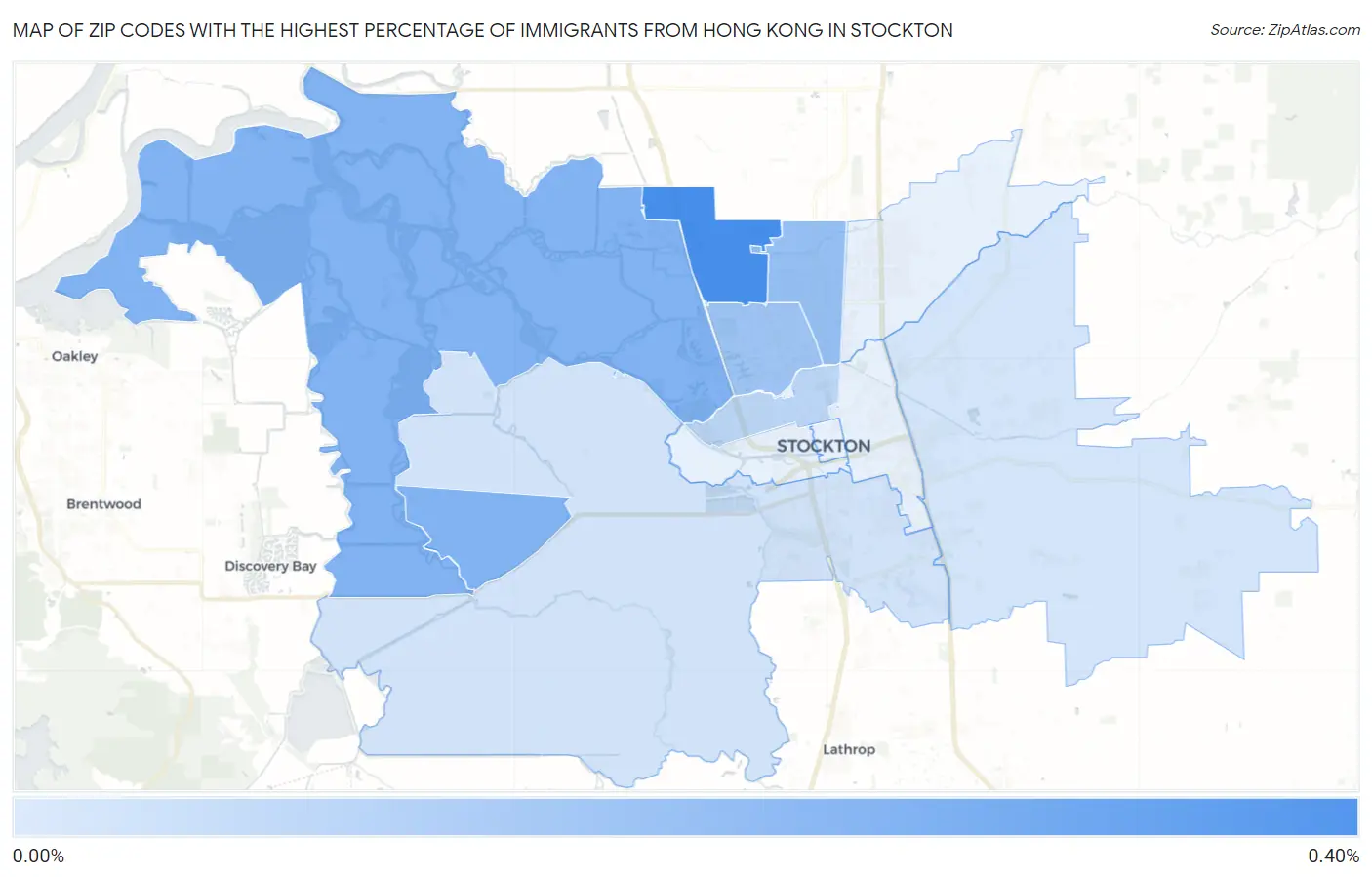 Zip Codes with the Highest Percentage of Immigrants from Hong Kong in Stockton Map