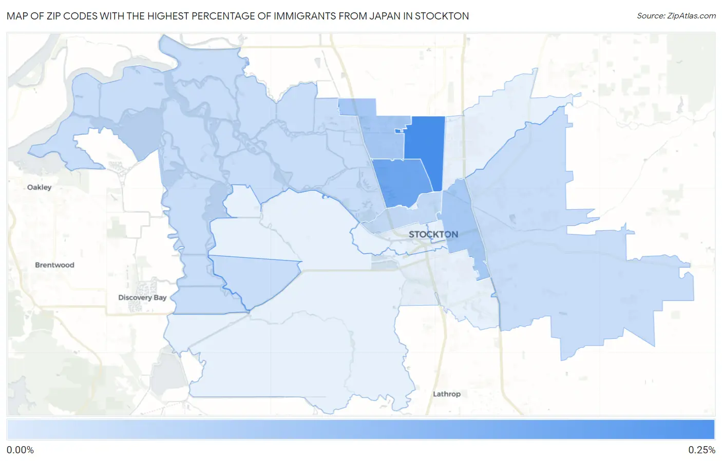 Zip Codes with the Highest Percentage of Immigrants from Japan in Stockton Map