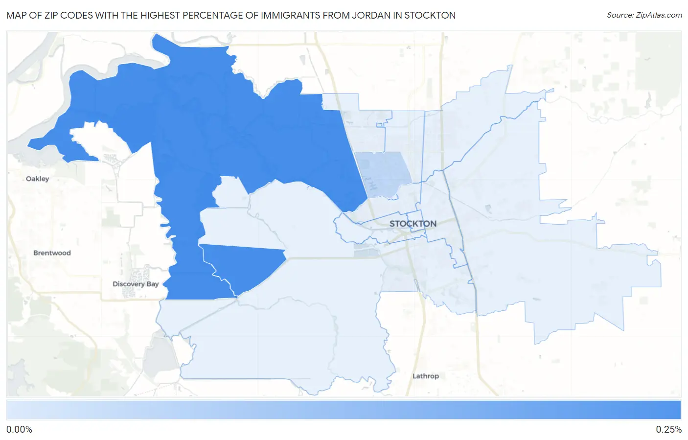 Zip Codes with the Highest Percentage of Immigrants from Jordan in Stockton Map