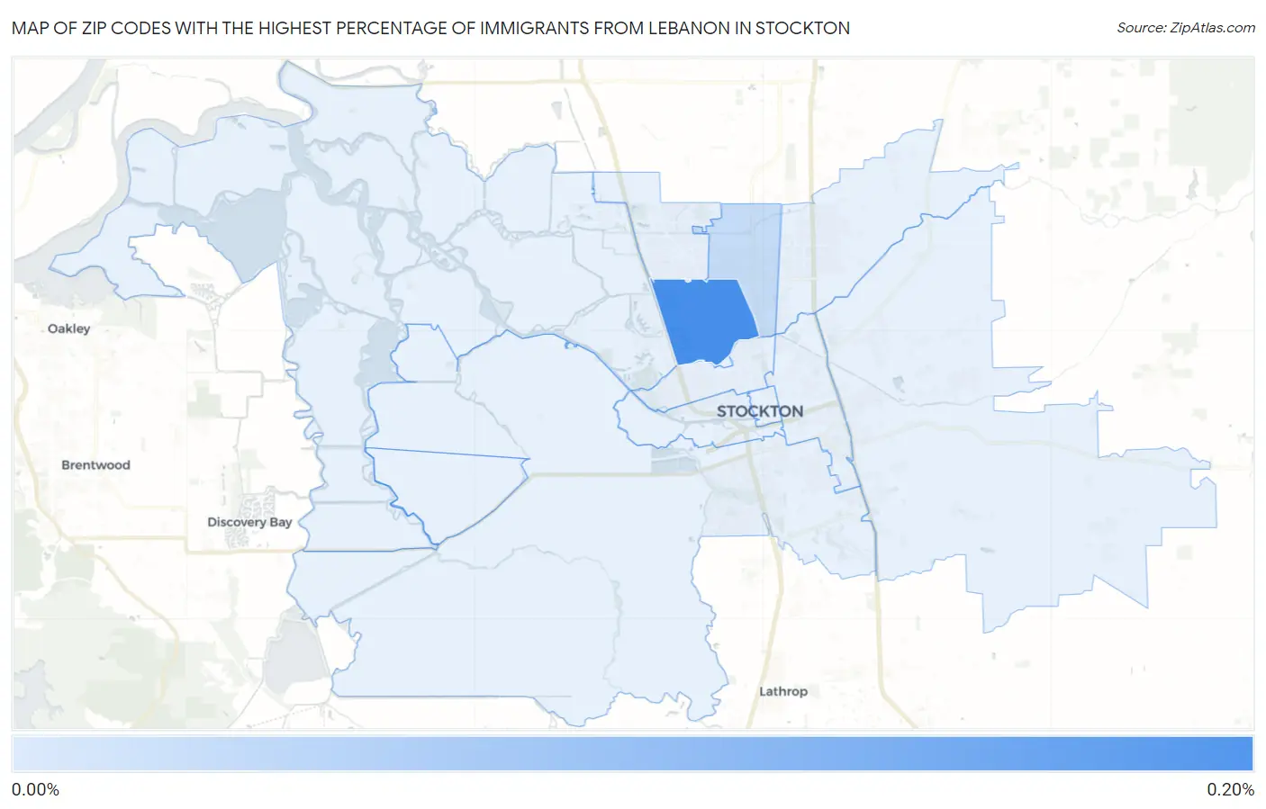 Zip Codes with the Highest Percentage of Immigrants from Lebanon in Stockton Map