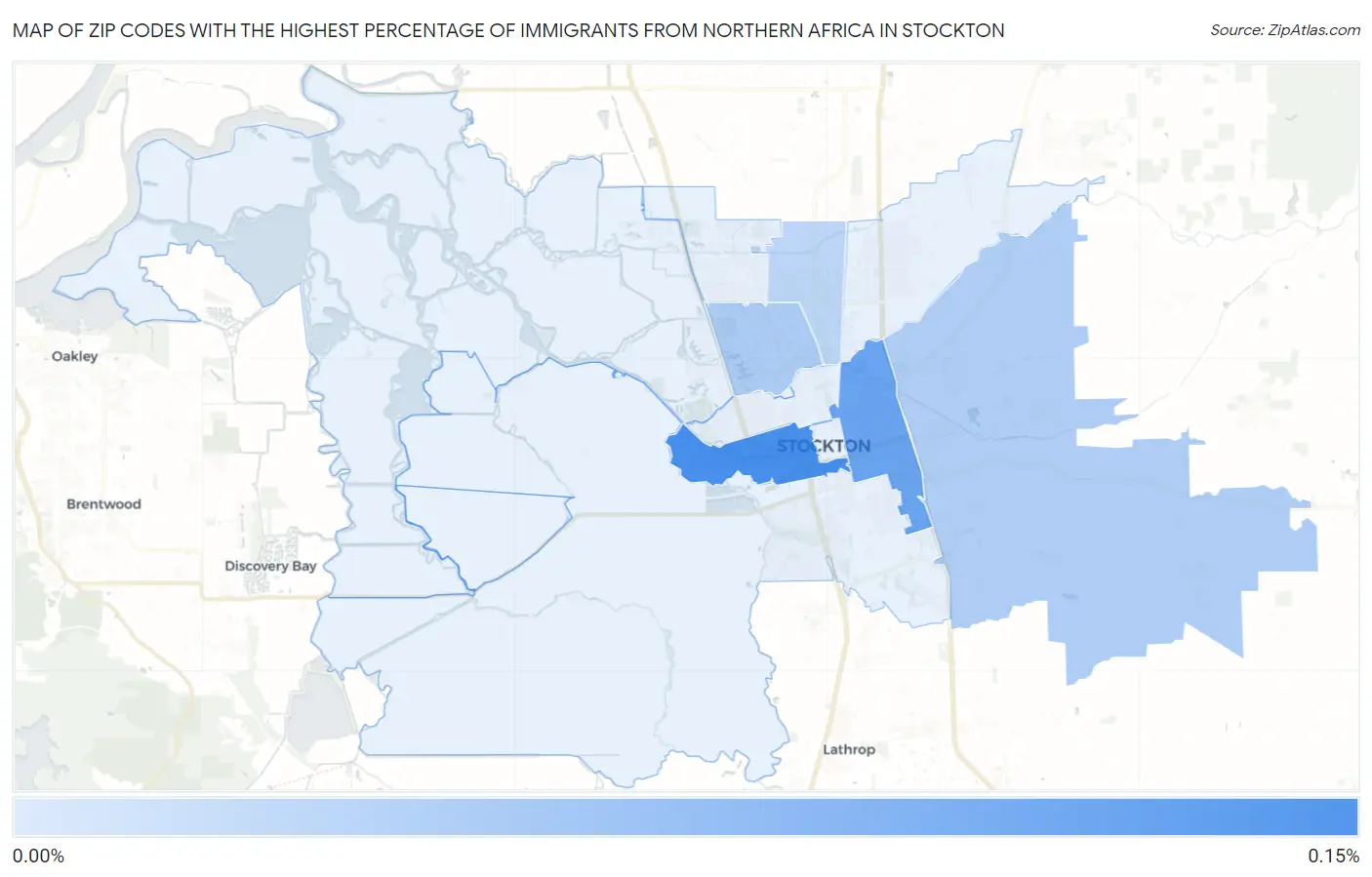 Zip Codes with the Highest Percentage of Immigrants from Northern Africa in Stockton Map