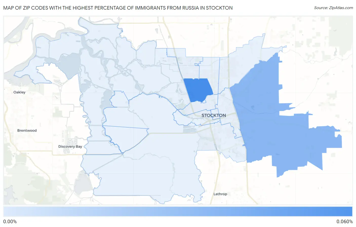 Zip Codes with the Highest Percentage of Immigrants from Russia in Stockton Map
