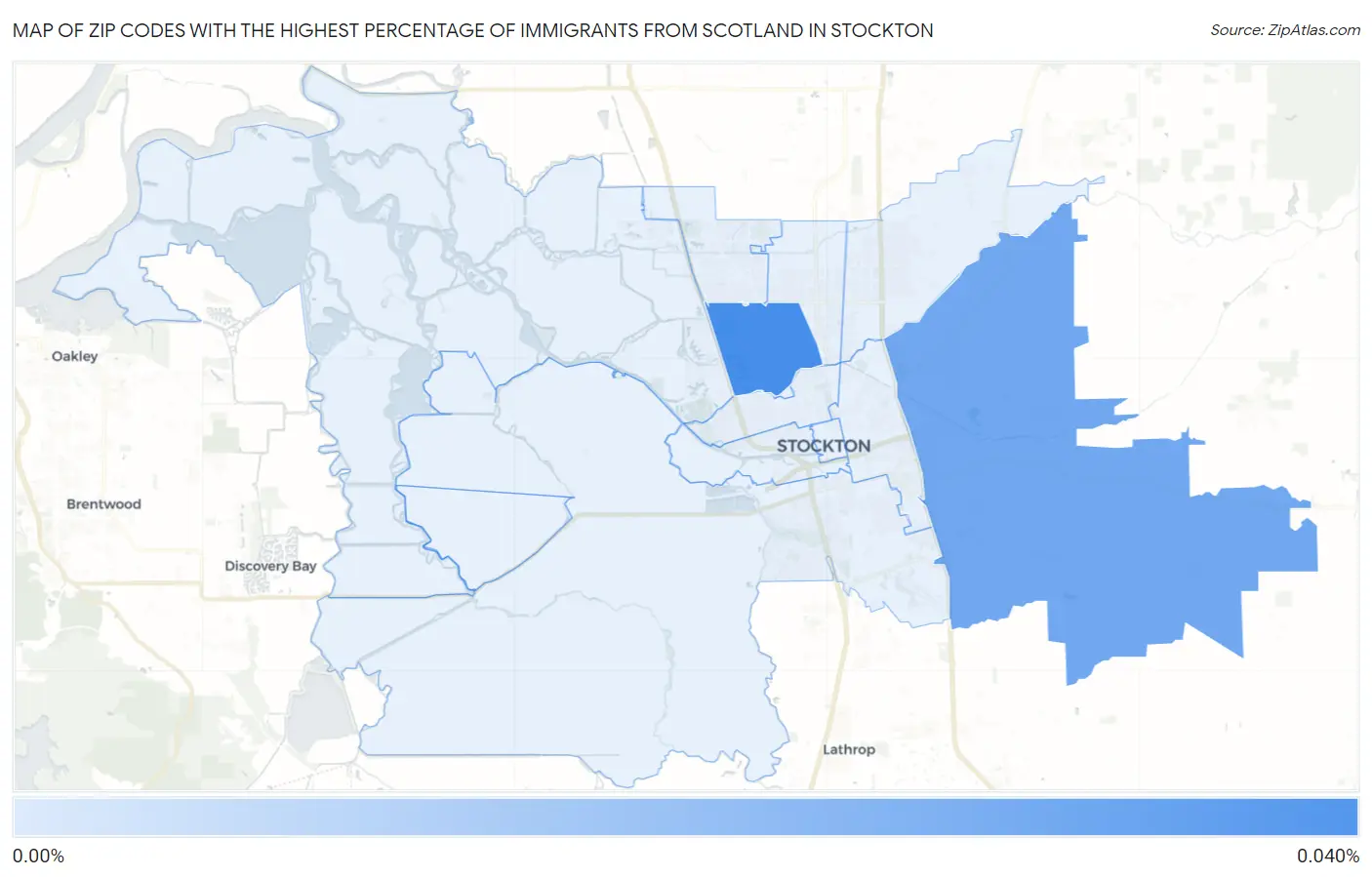 Zip Codes with the Highest Percentage of Immigrants from Scotland in Stockton Map