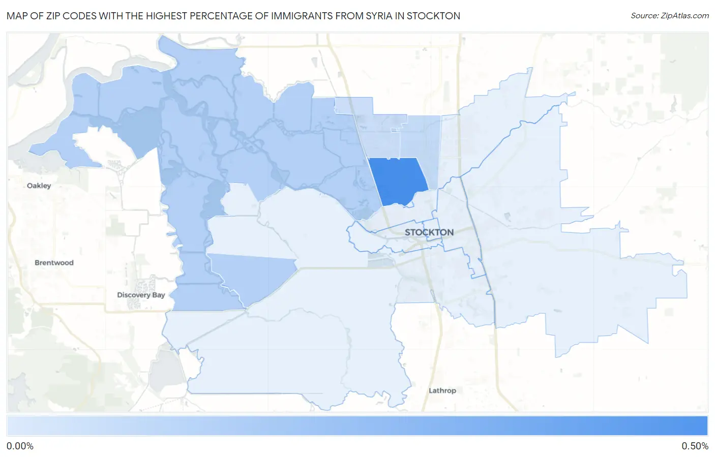 Zip Codes with the Highest Percentage of Immigrants from Syria in Stockton Map