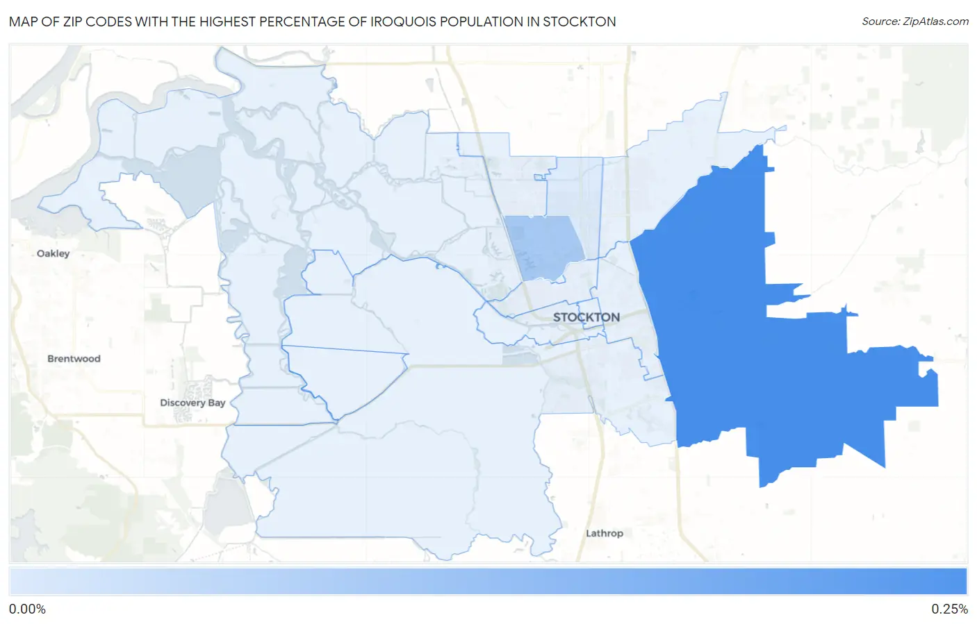 Zip Codes with the Highest Percentage of Iroquois Population in Stockton Map
