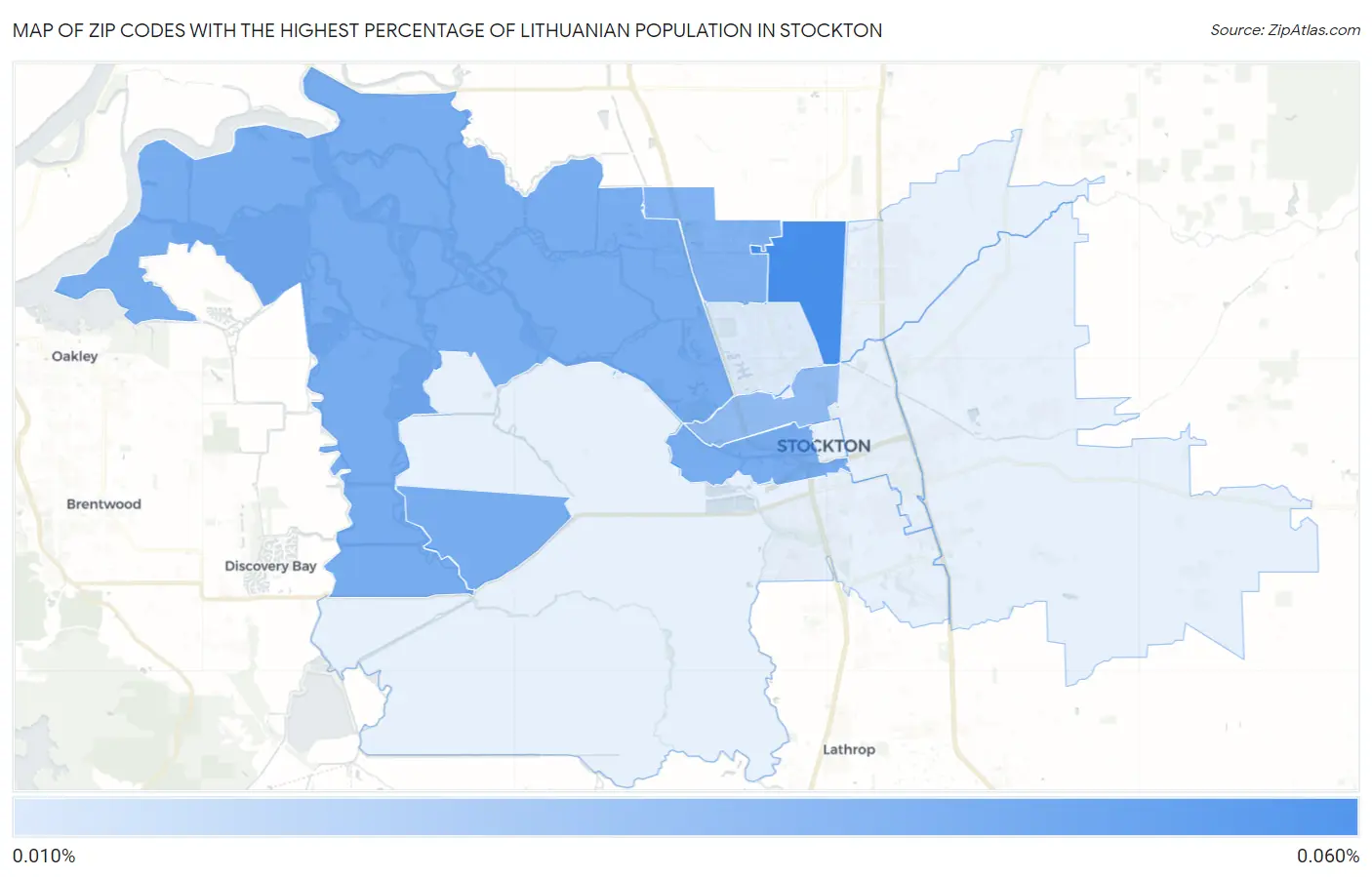 Zip Codes with the Highest Percentage of Lithuanian Population in Stockton Map