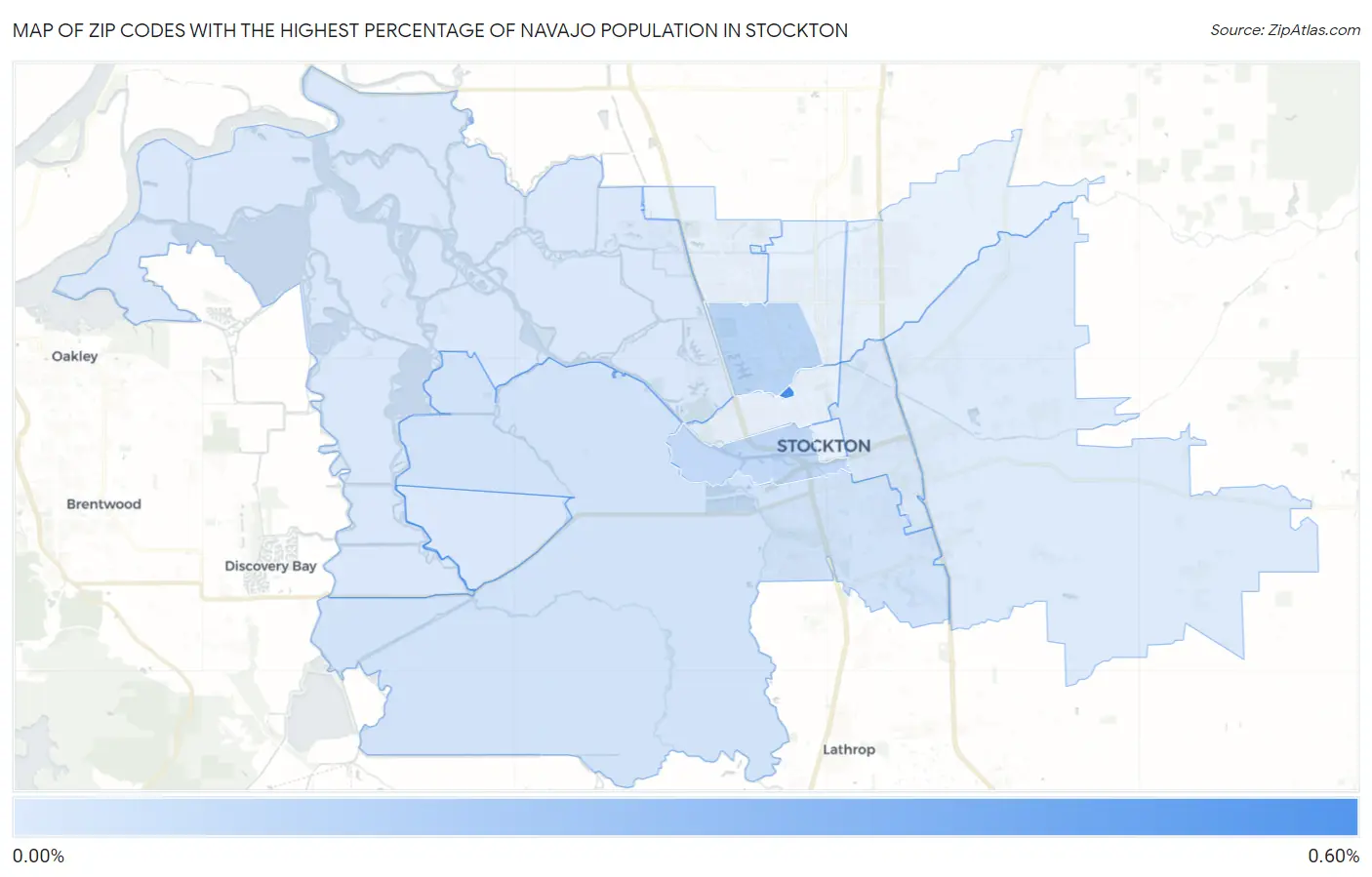 Zip Codes with the Highest Percentage of Navajo Population in Stockton Map