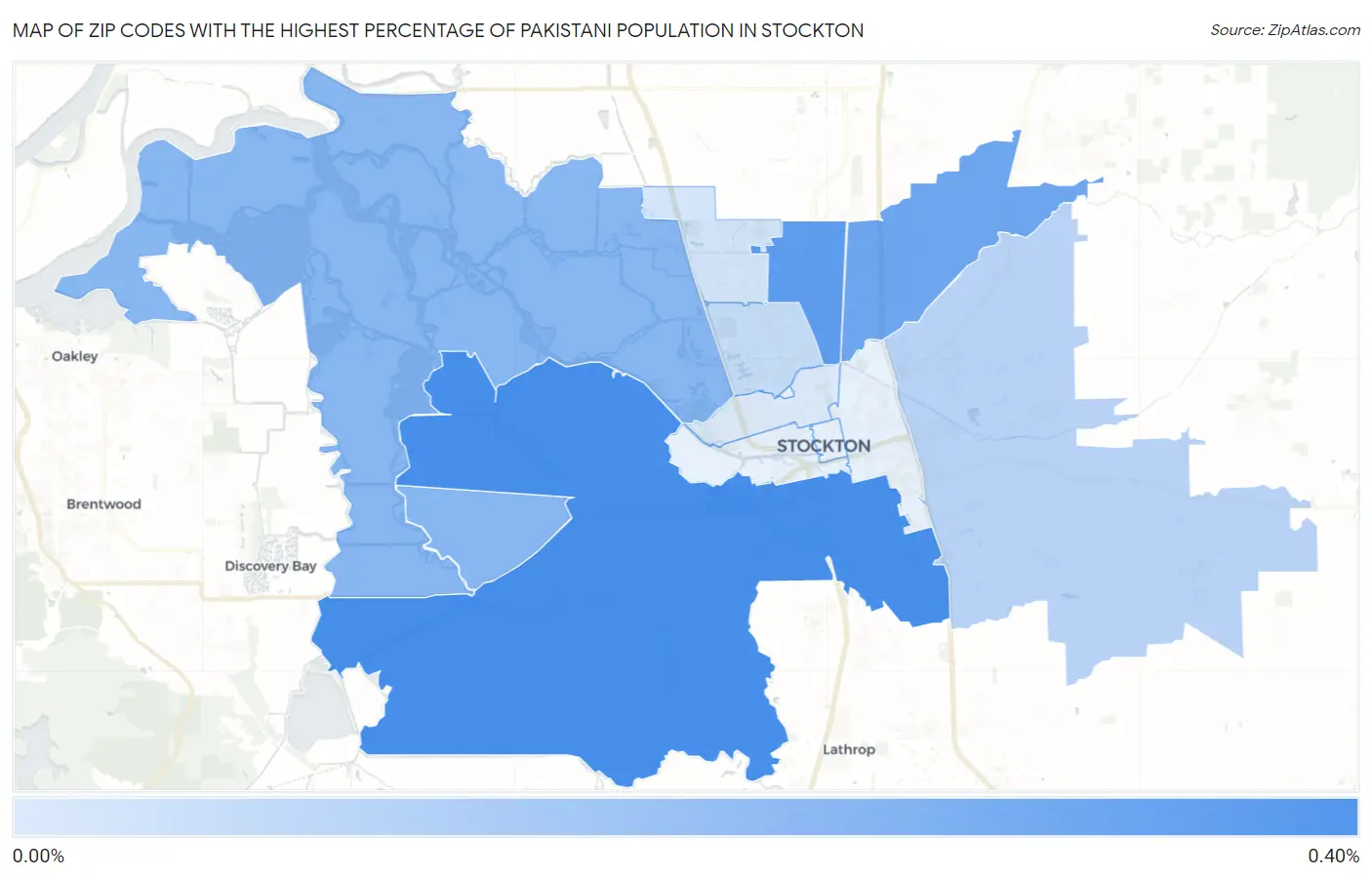 Zip Codes with the Highest Percentage of Pakistani Population in Stockton Map