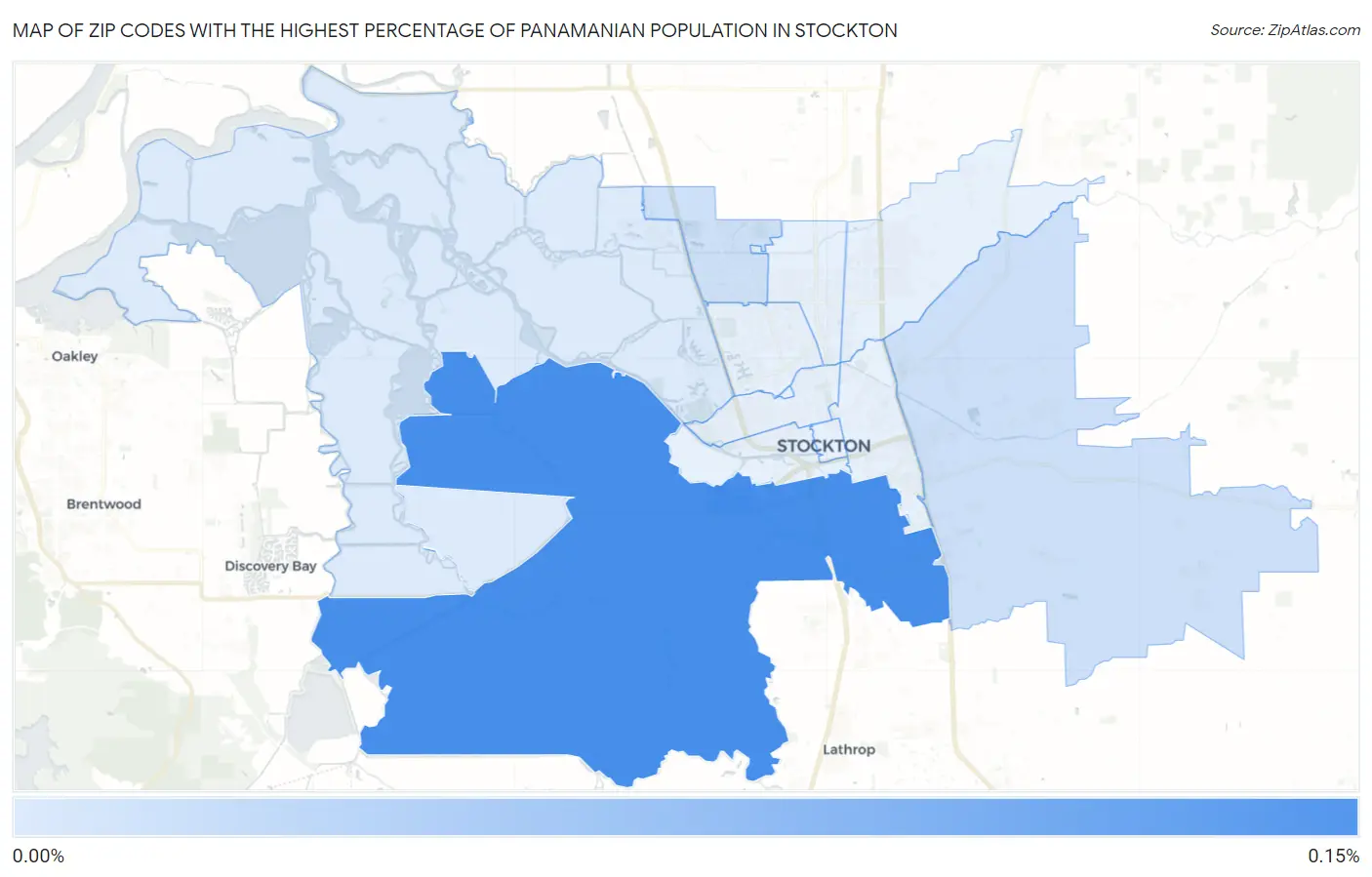 Zip Codes with the Highest Percentage of Panamanian Population in Stockton Map