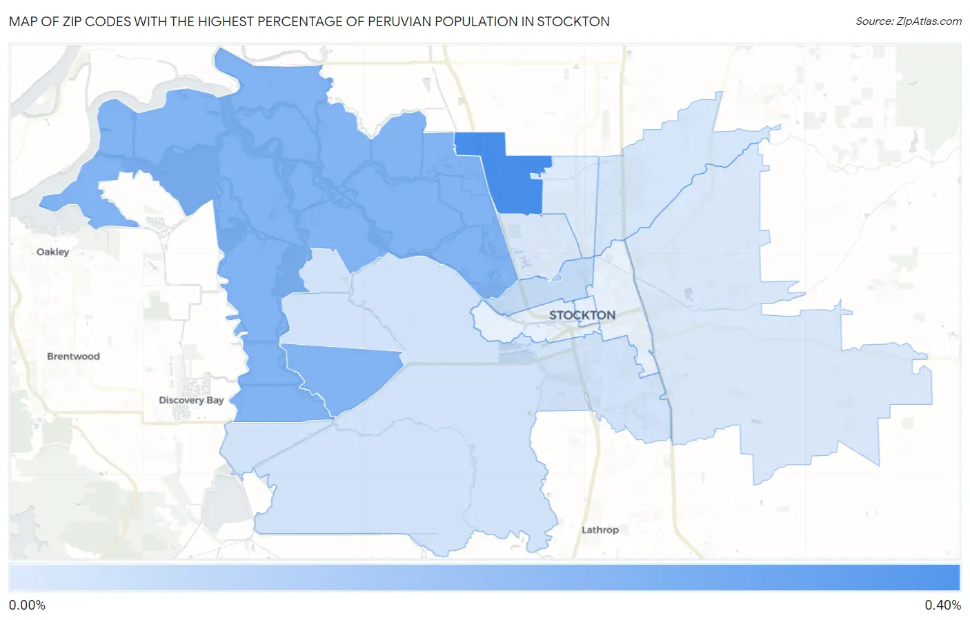Zip Codes with the Highest Percentage of Peruvian Population in Stockton Map