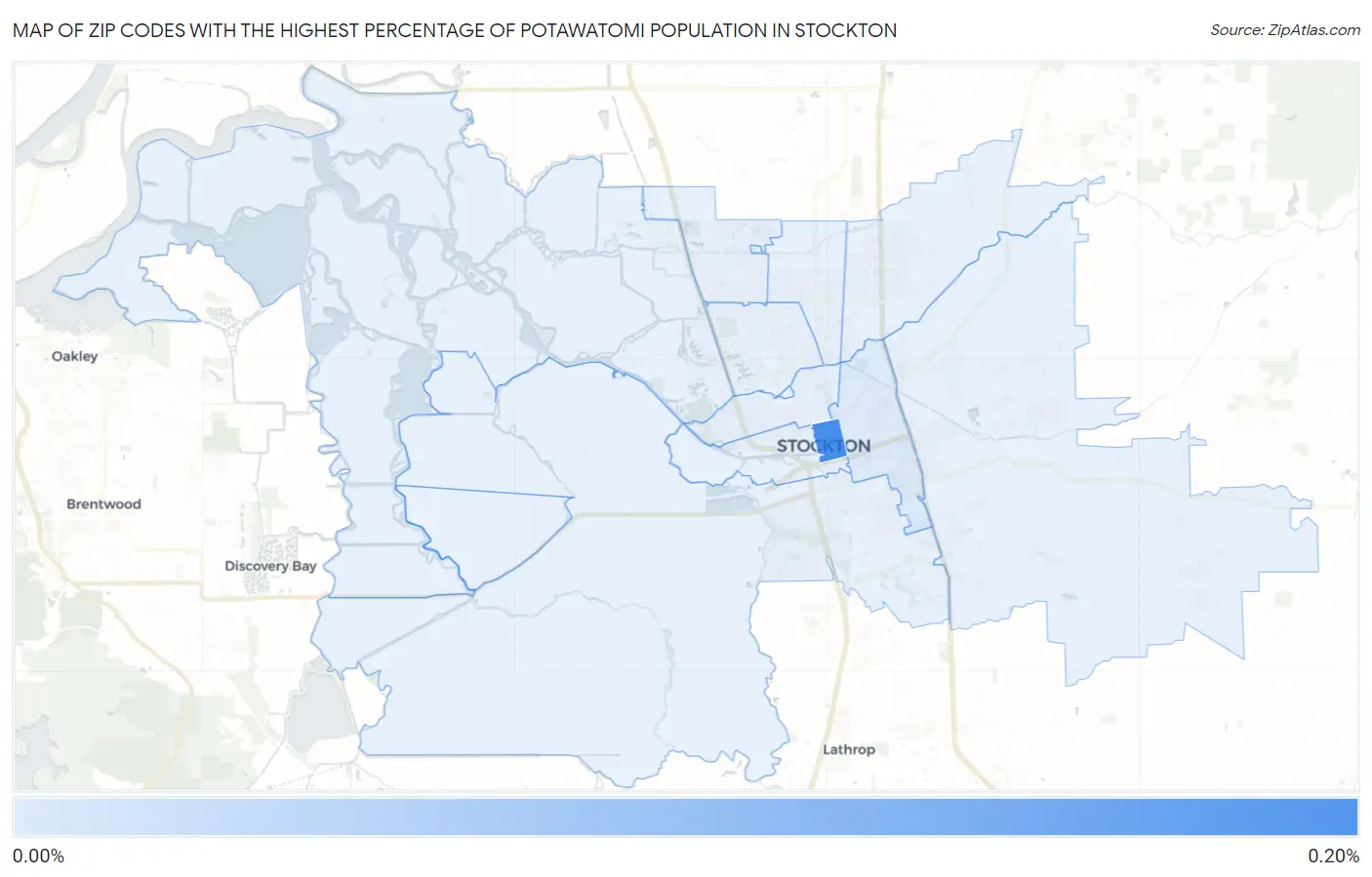 Zip Codes with the Highest Percentage of Potawatomi Population in Stockton Map