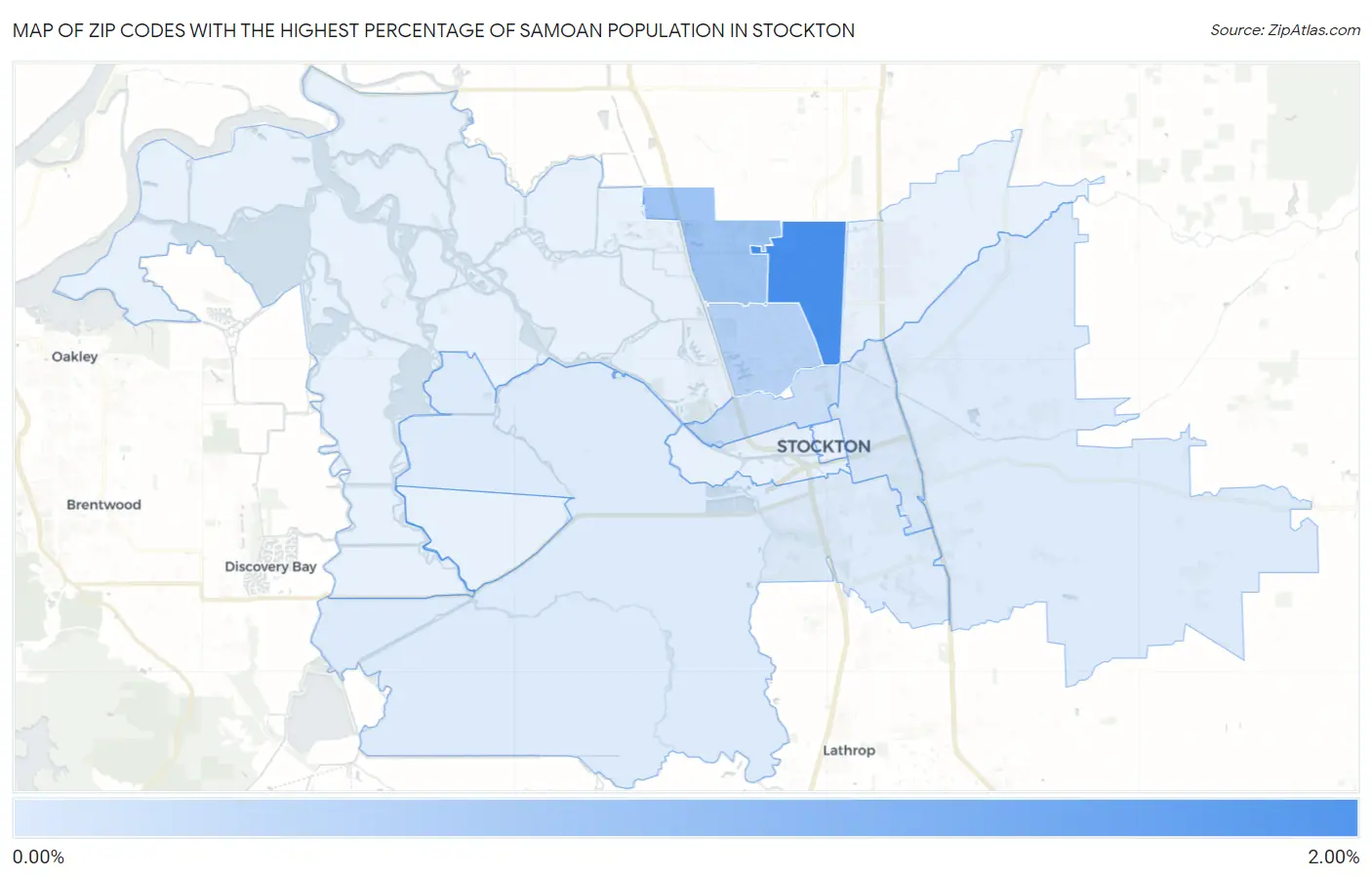 Zip Codes with the Highest Percentage of Samoan Population in Stockton Map