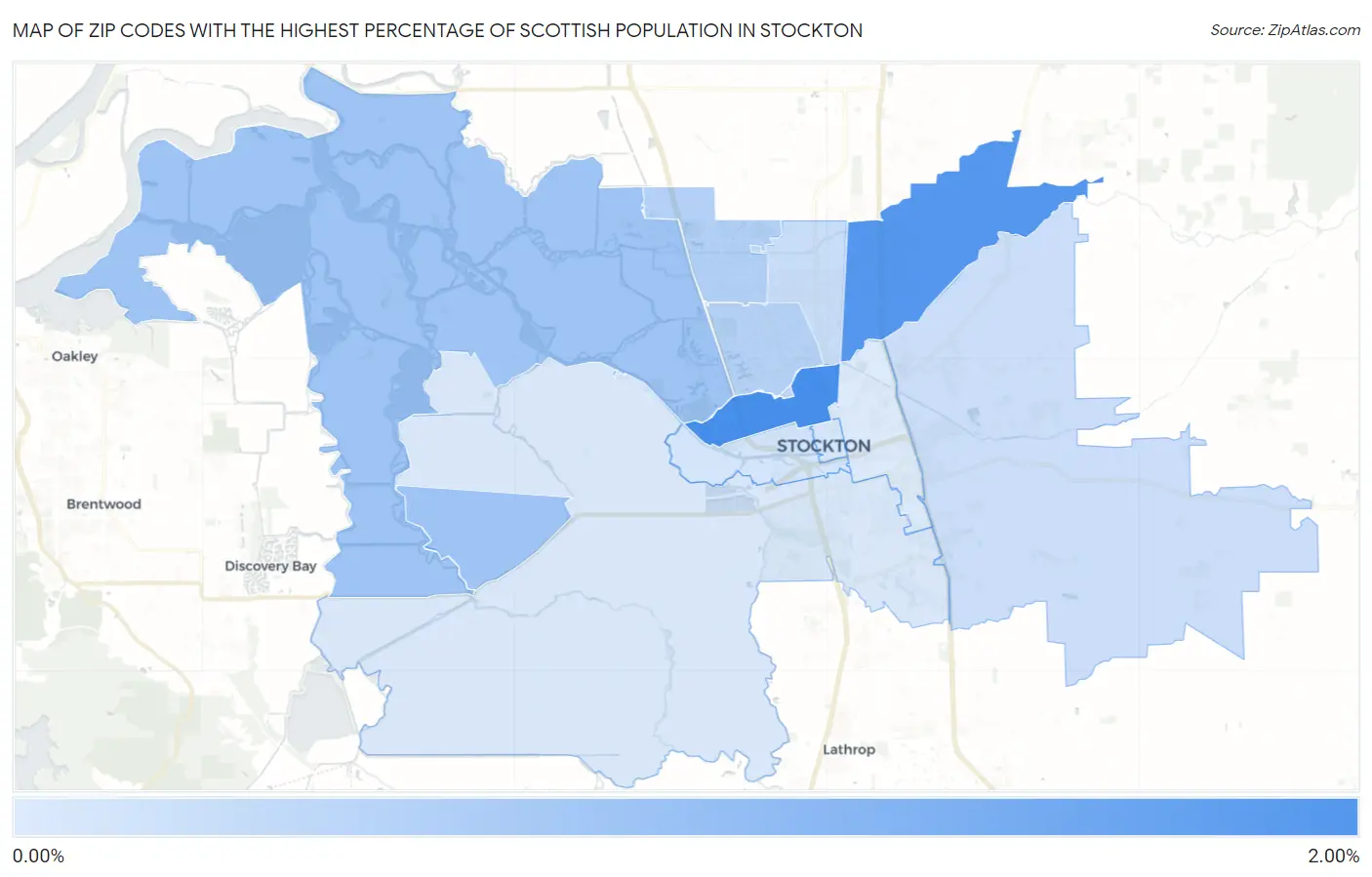 Zip Codes with the Highest Percentage of Scottish Population in Stockton Map