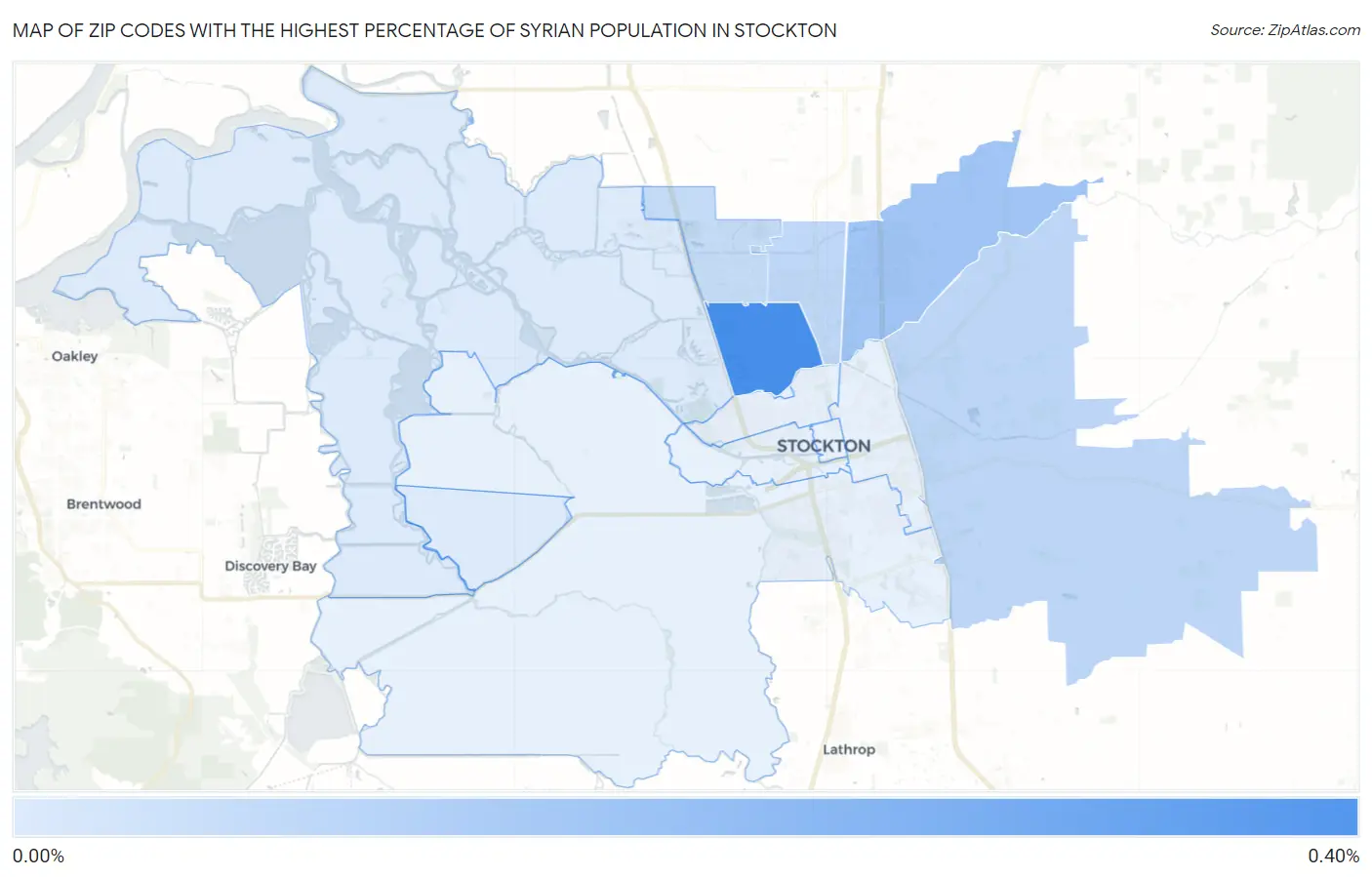 Zip Codes with the Highest Percentage of Syrian Population in Stockton Map