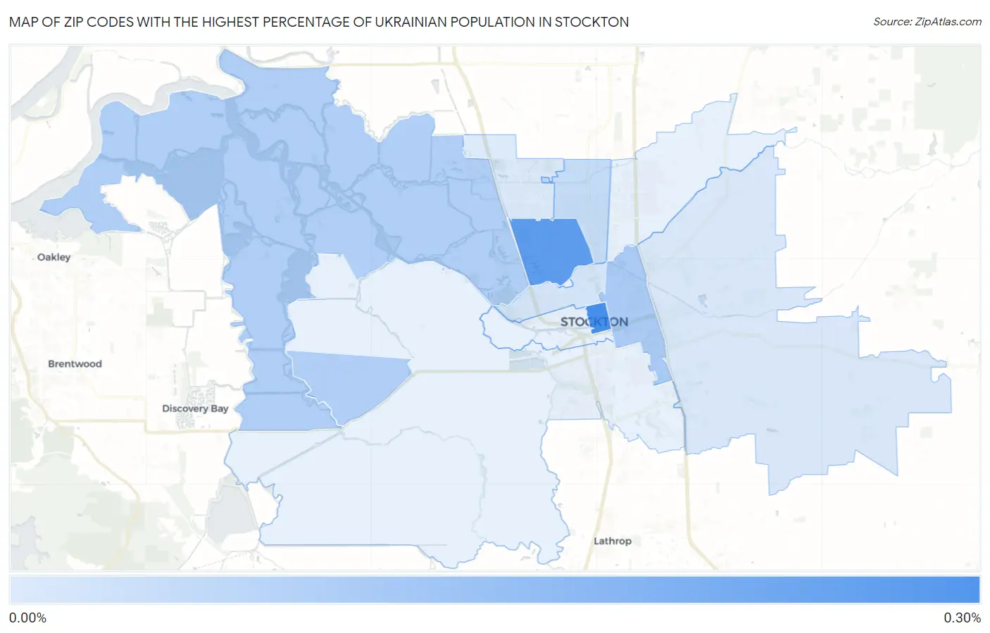 Zip Codes with the Highest Percentage of Ukrainian Population in Stockton Map