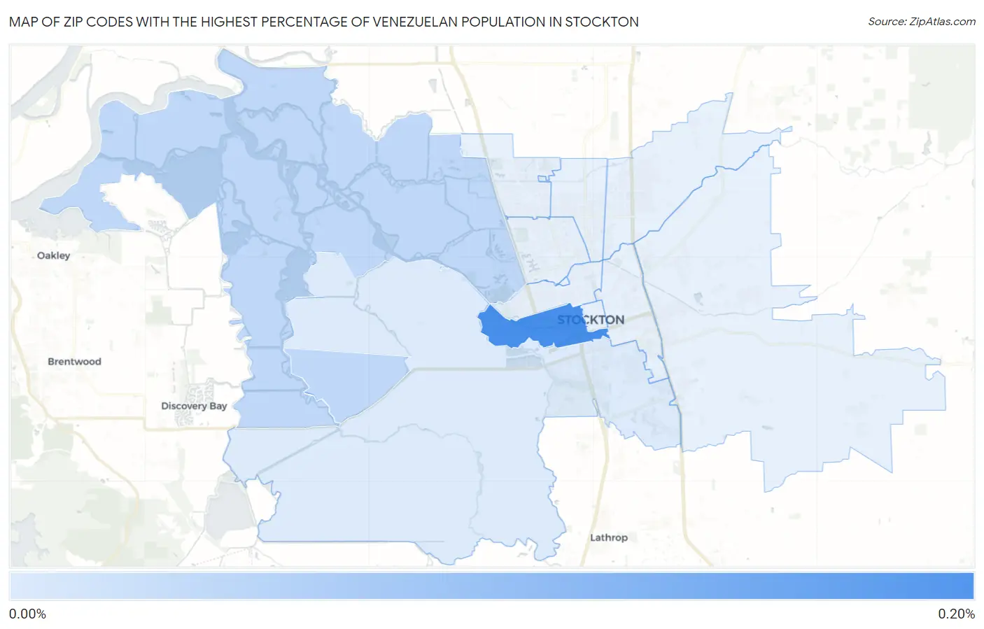 Zip Codes with the Highest Percentage of Venezuelan Population in Stockton Map