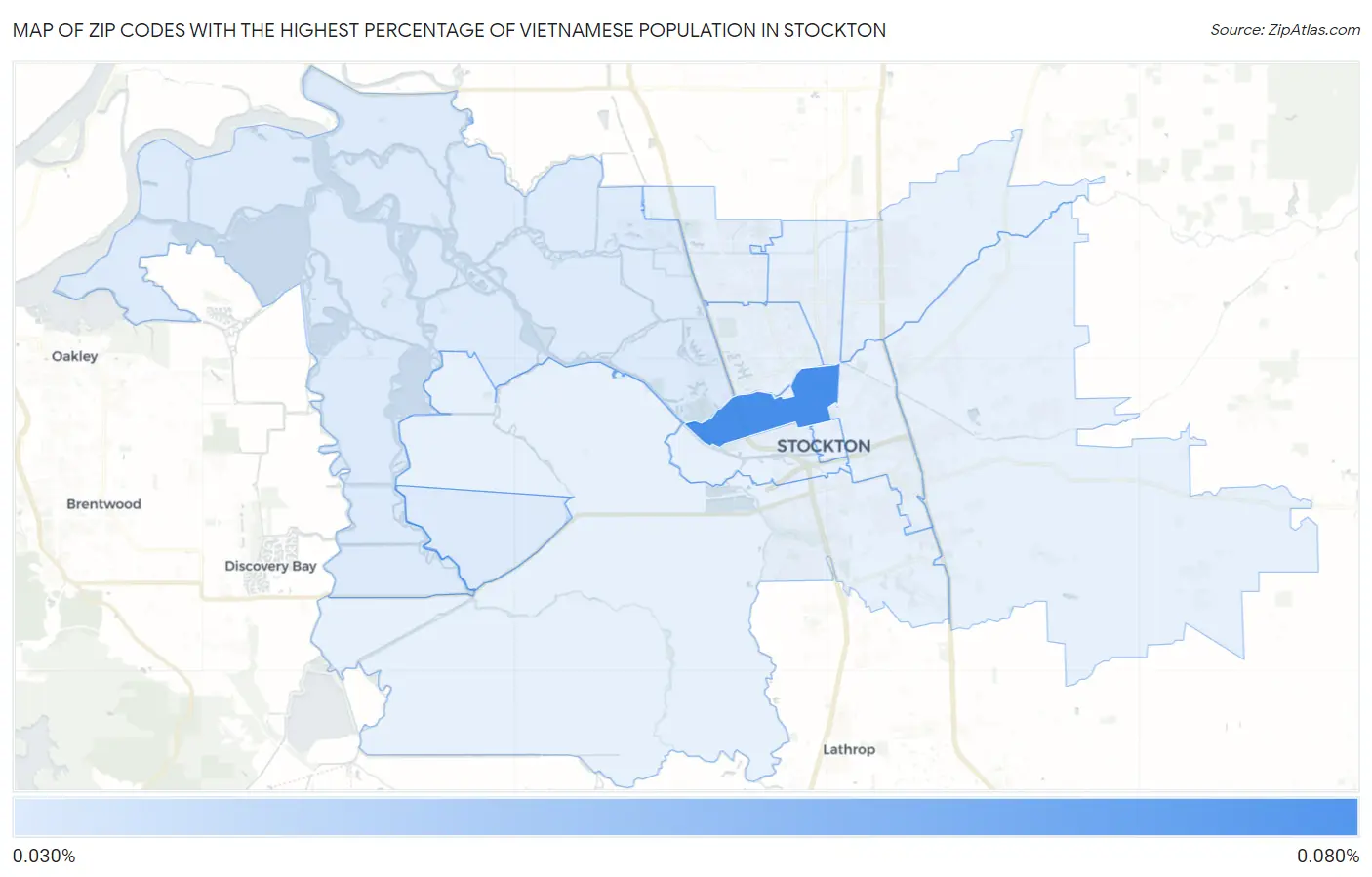 Zip Codes with the Highest Percentage of Vietnamese Population in Stockton Map