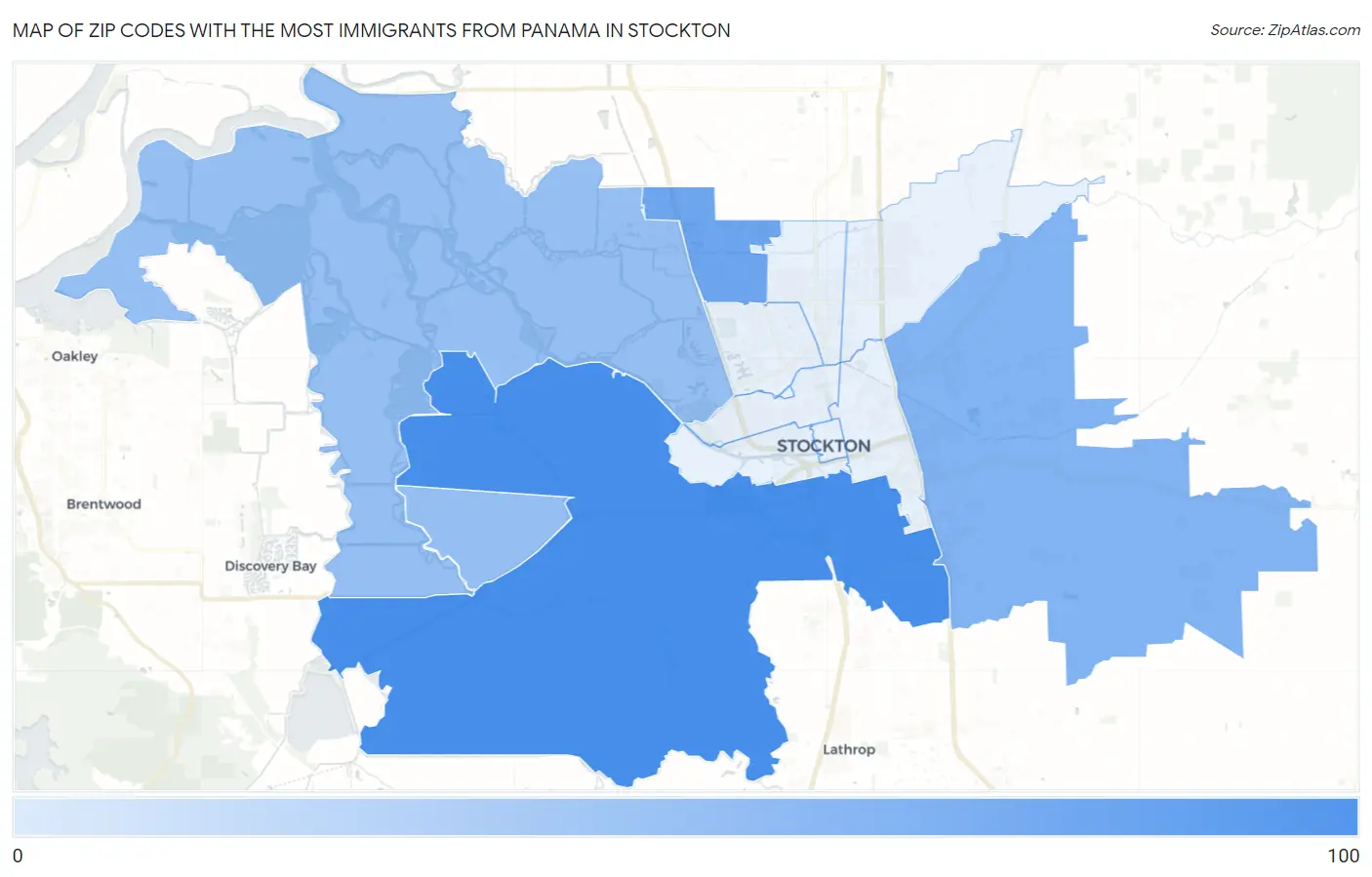 Zip Codes with the Most Immigrants from Panama in Stockton Map