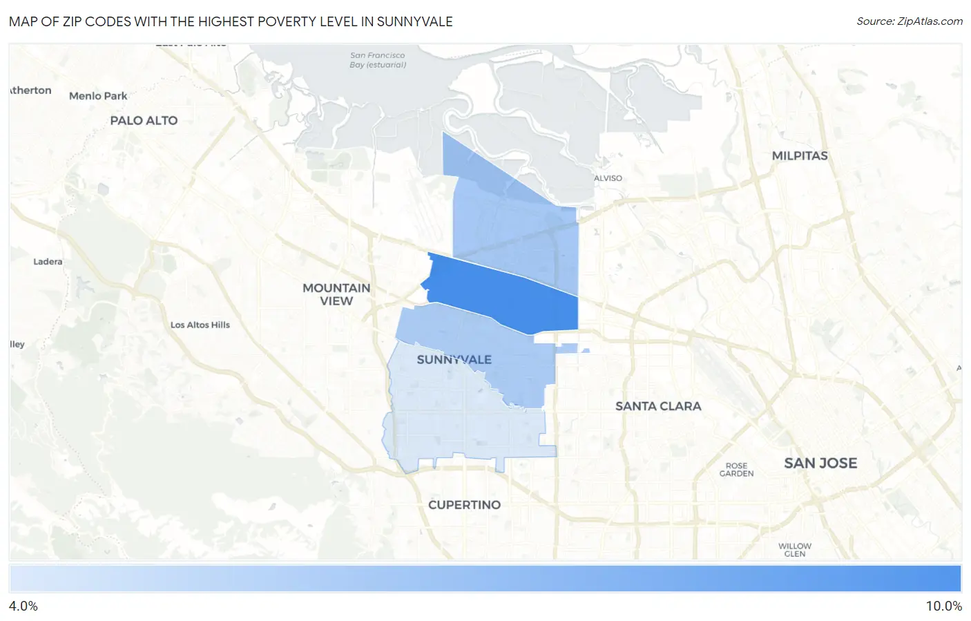 Zip Codes with the Highest Poverty Level in Sunnyvale Map