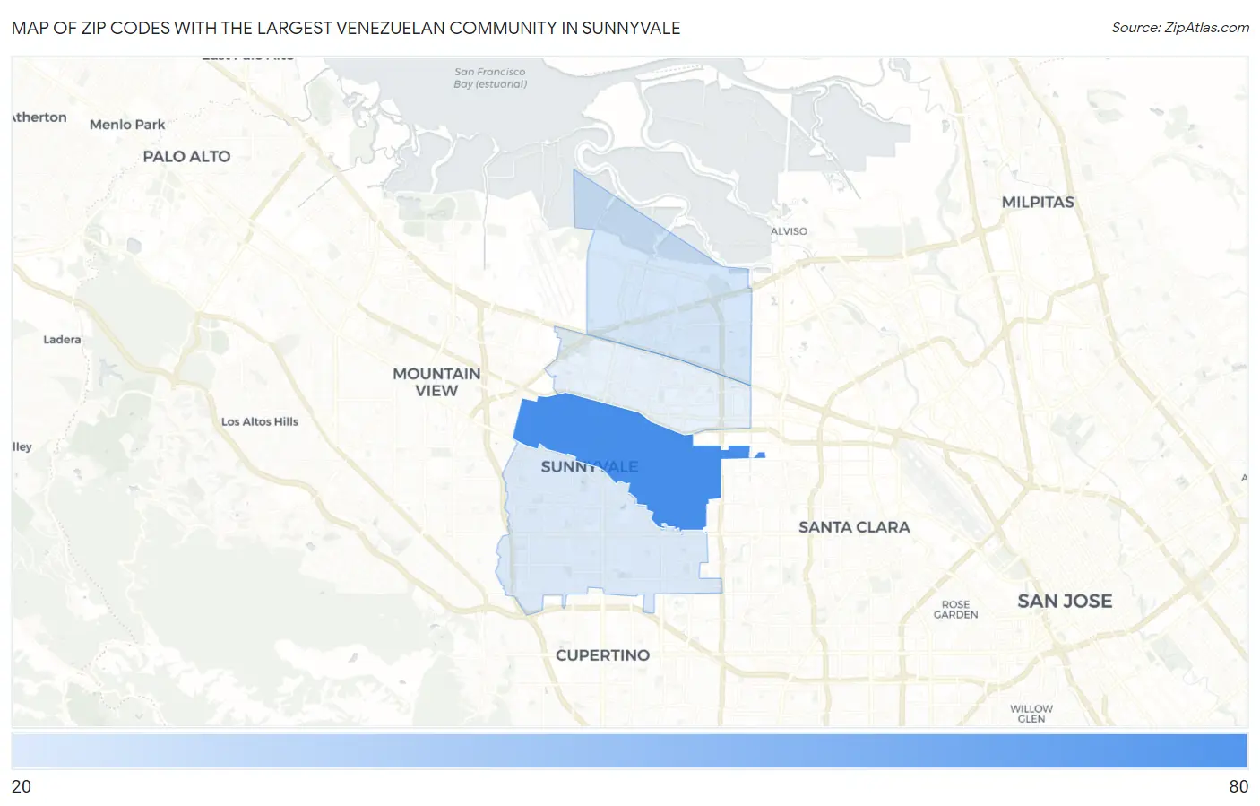 Zip Codes with the Largest Venezuelan Community in Sunnyvale Map