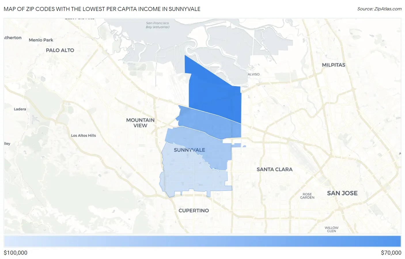 Zip Codes with the Lowest Per Capita Income in Sunnyvale Map