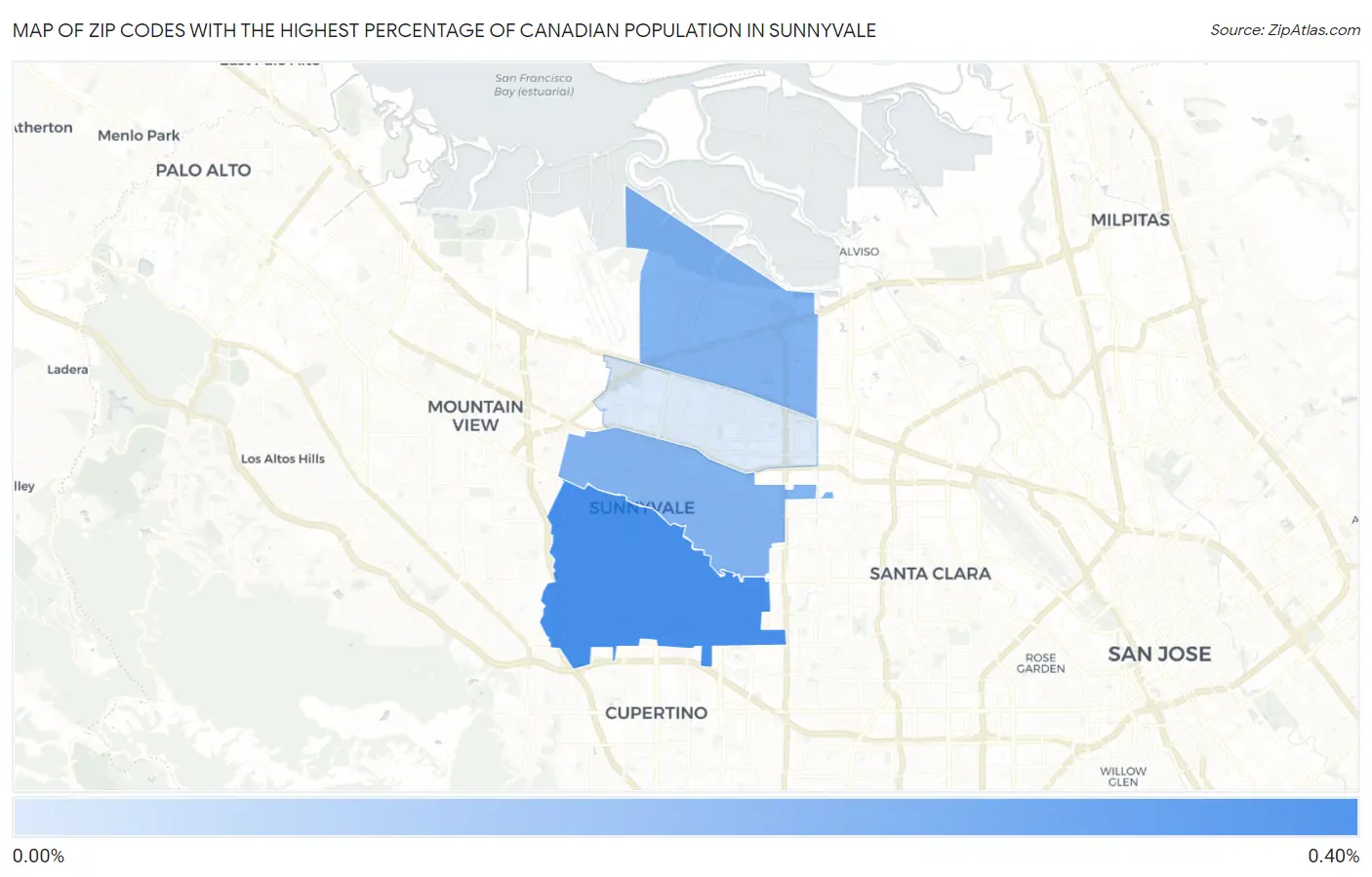 Zip Codes with the Highest Percentage of Canadian Population in Sunnyvale Map