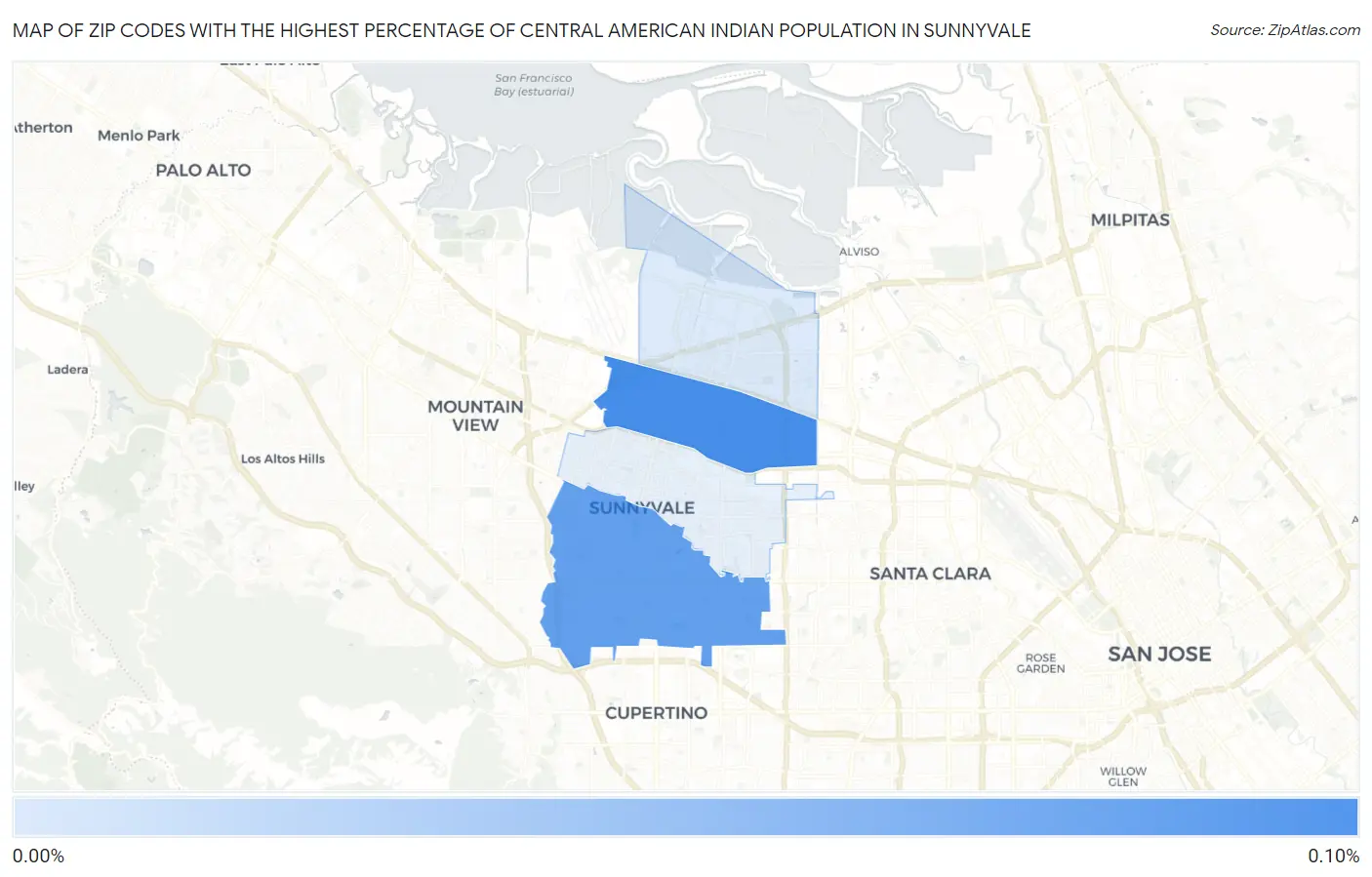 Zip Codes with the Highest Percentage of Central American Indian Population in Sunnyvale Map