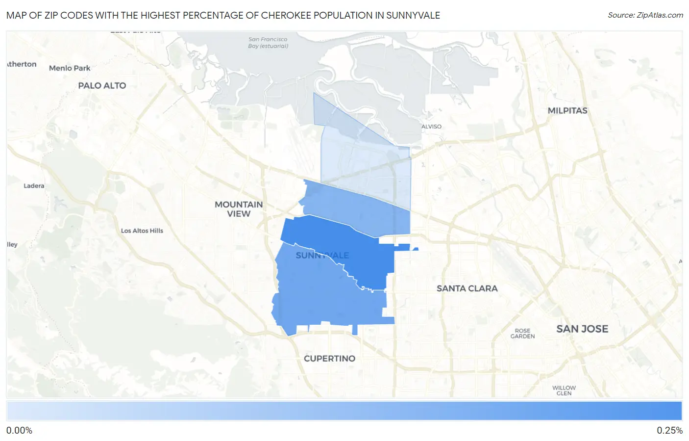 Zip Codes with the Highest Percentage of Cherokee Population in Sunnyvale Map