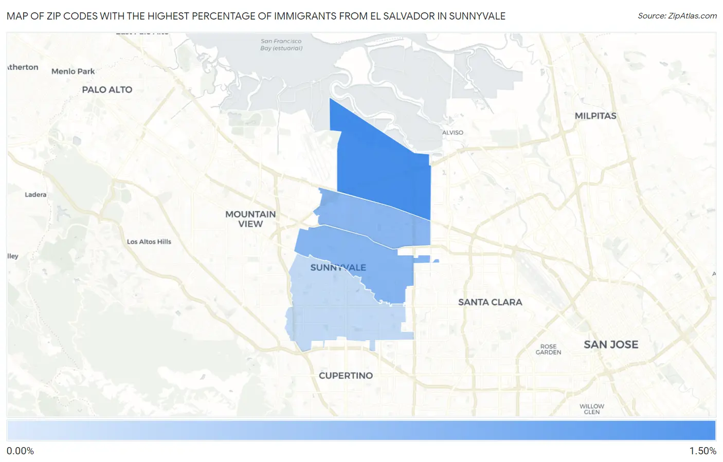 Zip Codes with the Highest Percentage of Immigrants from El Salvador in Sunnyvale Map