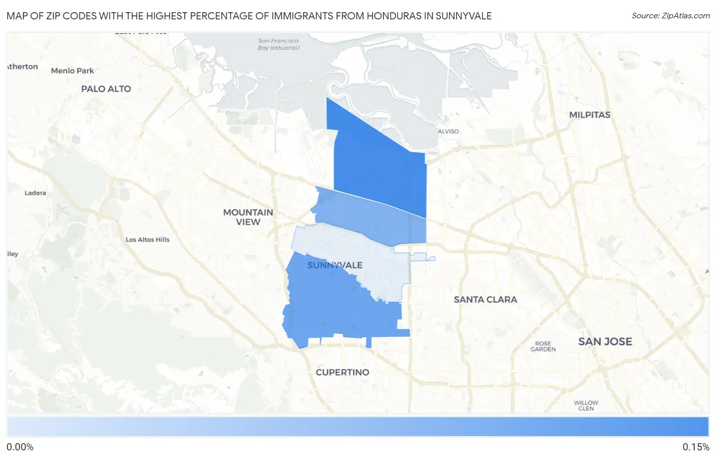Zip Codes with the Highest Percentage of Immigrants from Honduras in Sunnyvale Map