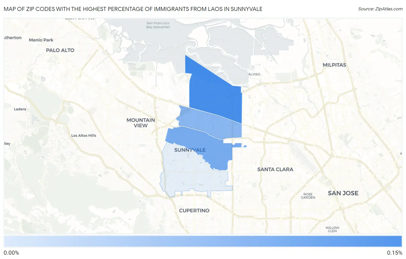 Zip Codes with the Highest Percentage of Immigrants from Laos in Sunnyvale Map
