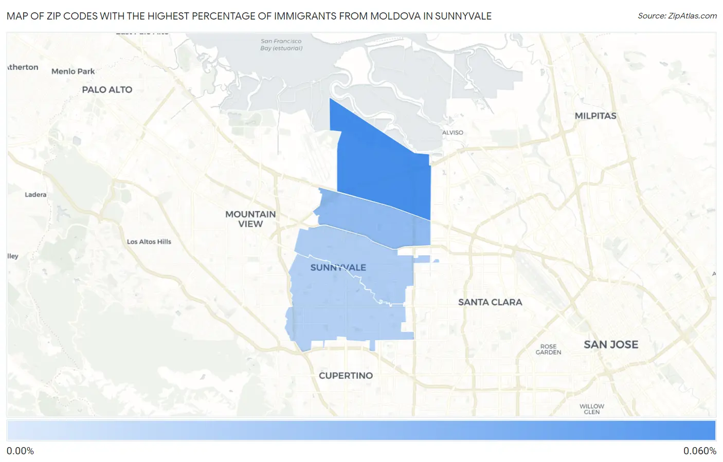 Zip Codes with the Highest Percentage of Immigrants from Moldova in Sunnyvale Map