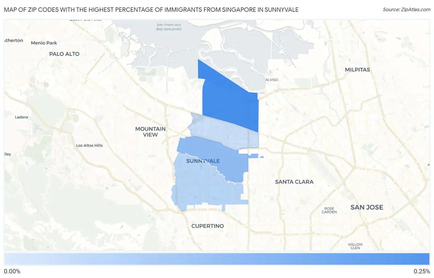 Zip Codes with the Highest Percentage of Immigrants from Singapore in Sunnyvale Map