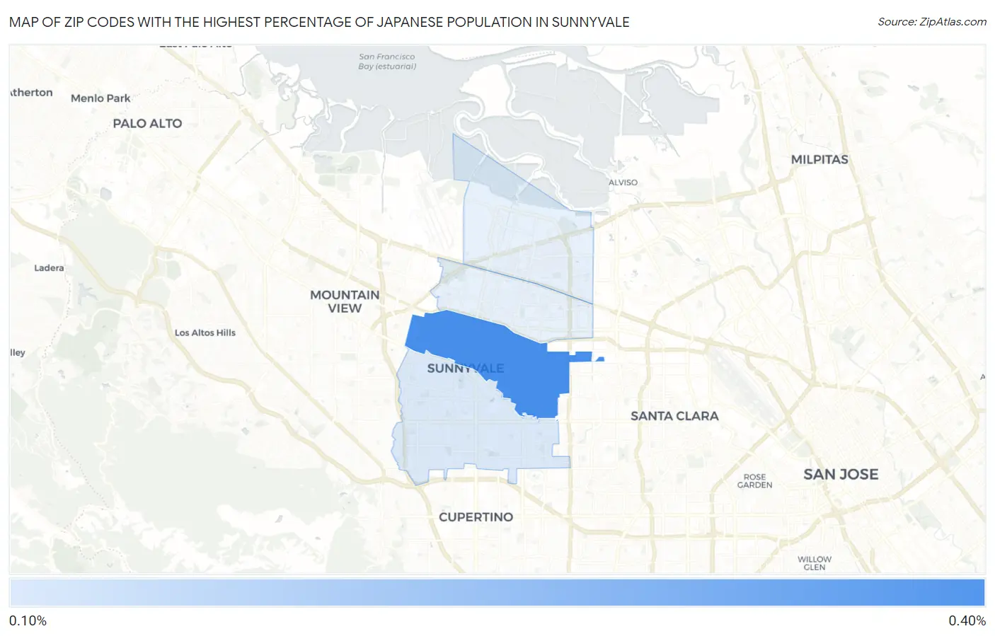 Zip Codes with the Highest Percentage of Japanese Population in Sunnyvale Map