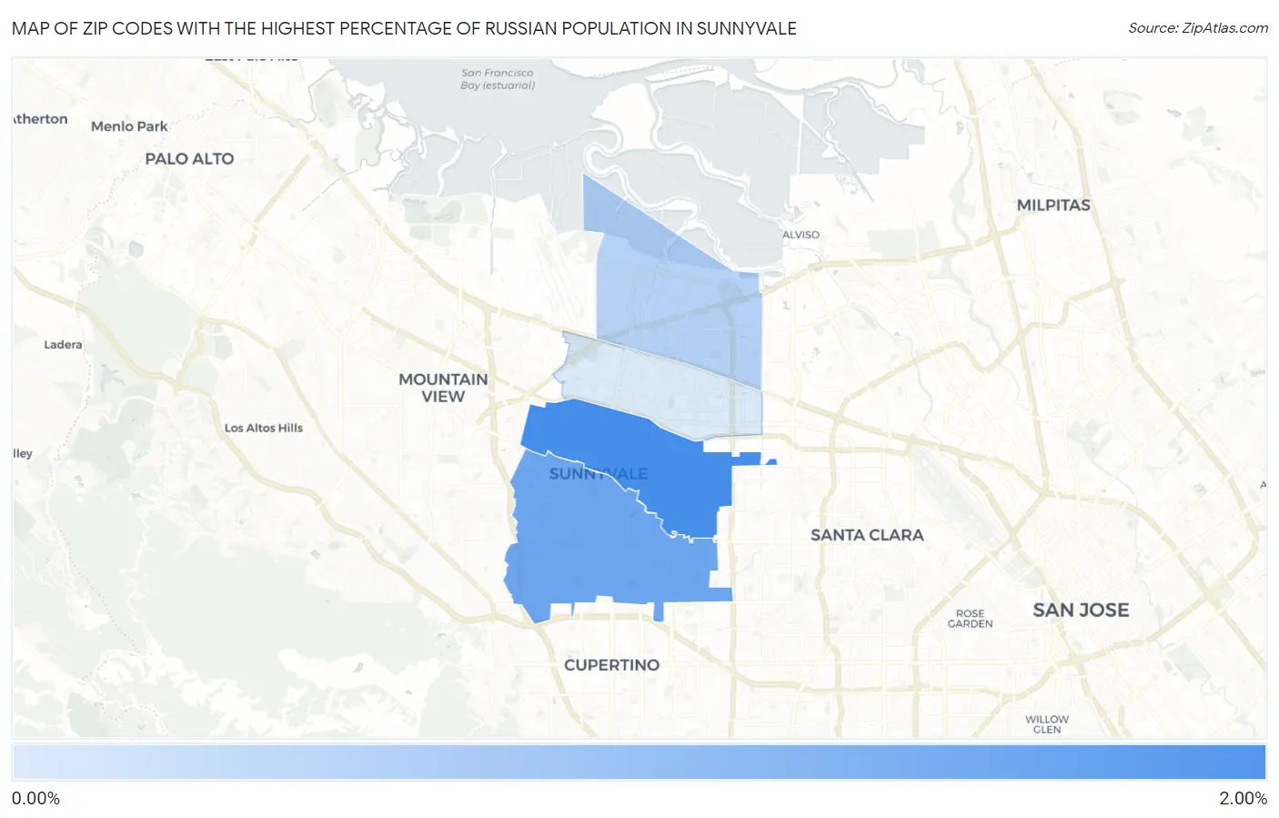 Zip Codes with the Highest Percentage of Russian Population in Sunnyvale Map