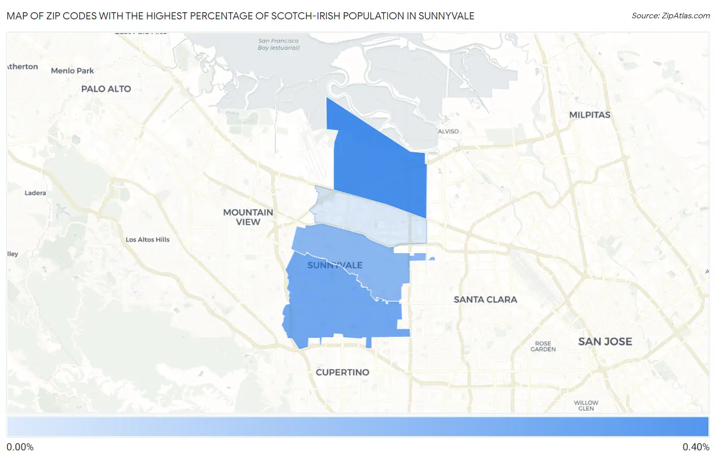 Zip Codes with the Highest Percentage of Scotch-Irish Population in Sunnyvale Map