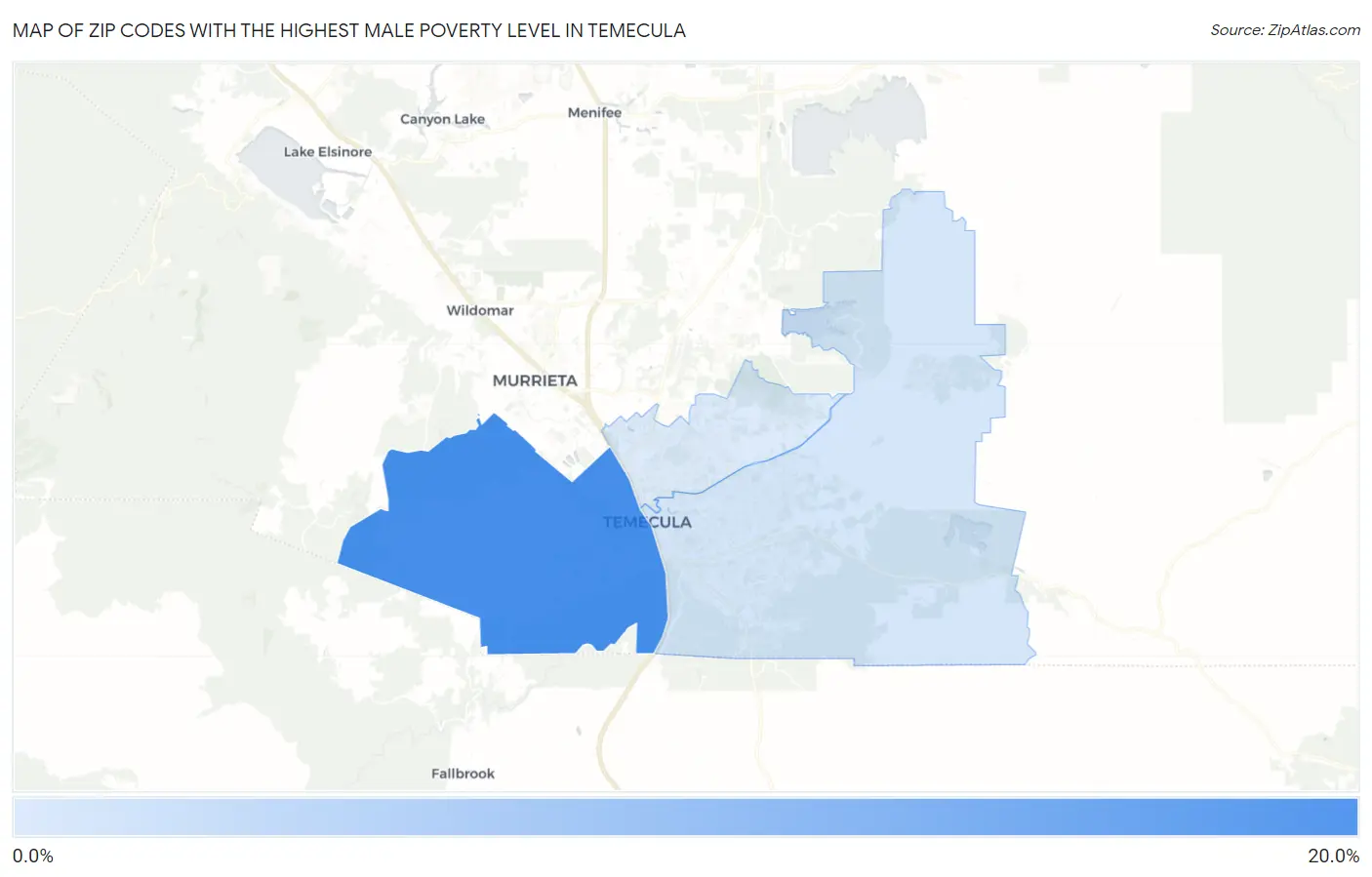 Zip Codes with the Highest Male Poverty Level in Temecula Map