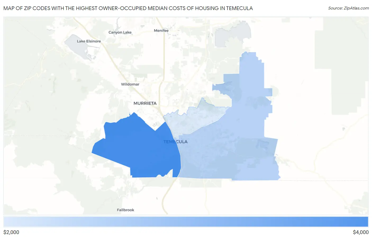 Zip Codes with the Highest Owner-Occupied Median Costs of Housing in Temecula Map
