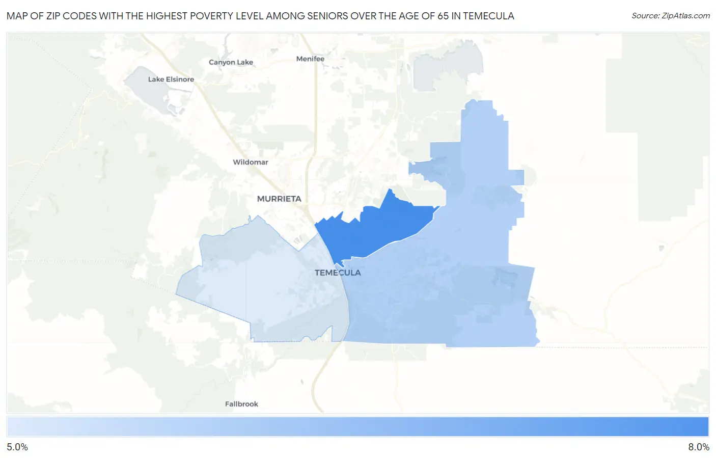Zip Codes with the Highest Poverty Level Among Seniors Over the Age of 65 in Temecula Map
